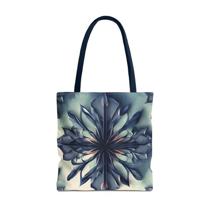 Frosted Indigo Bloom Tote Bag (16x16 & 18x18)- Navy Blue Floral Burst on Cream Canvas with Navy Handle, Reusable & Stylish