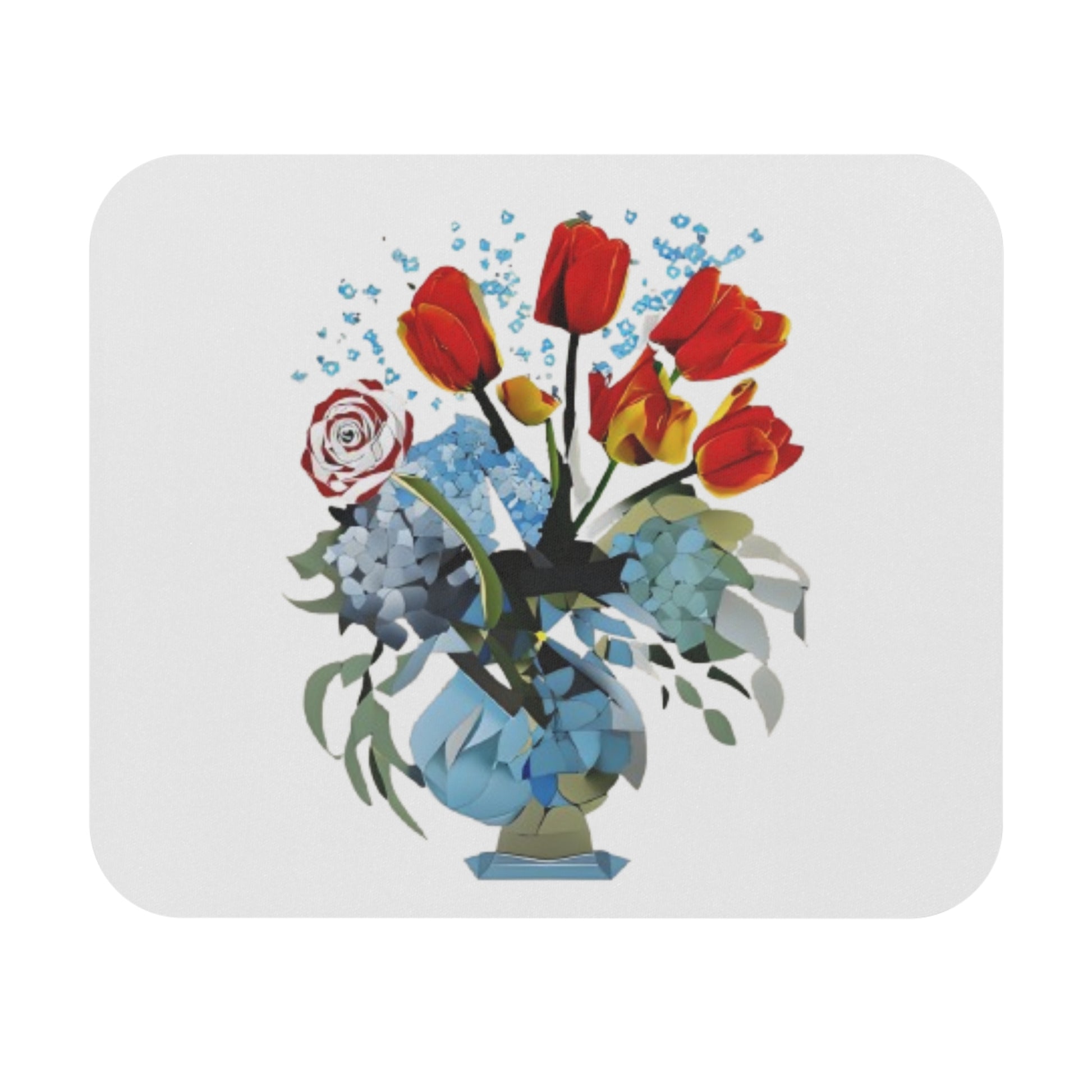 Bouquet Brilliance mouse pad featuring vibrant red, white and blue floral bouquet artwork