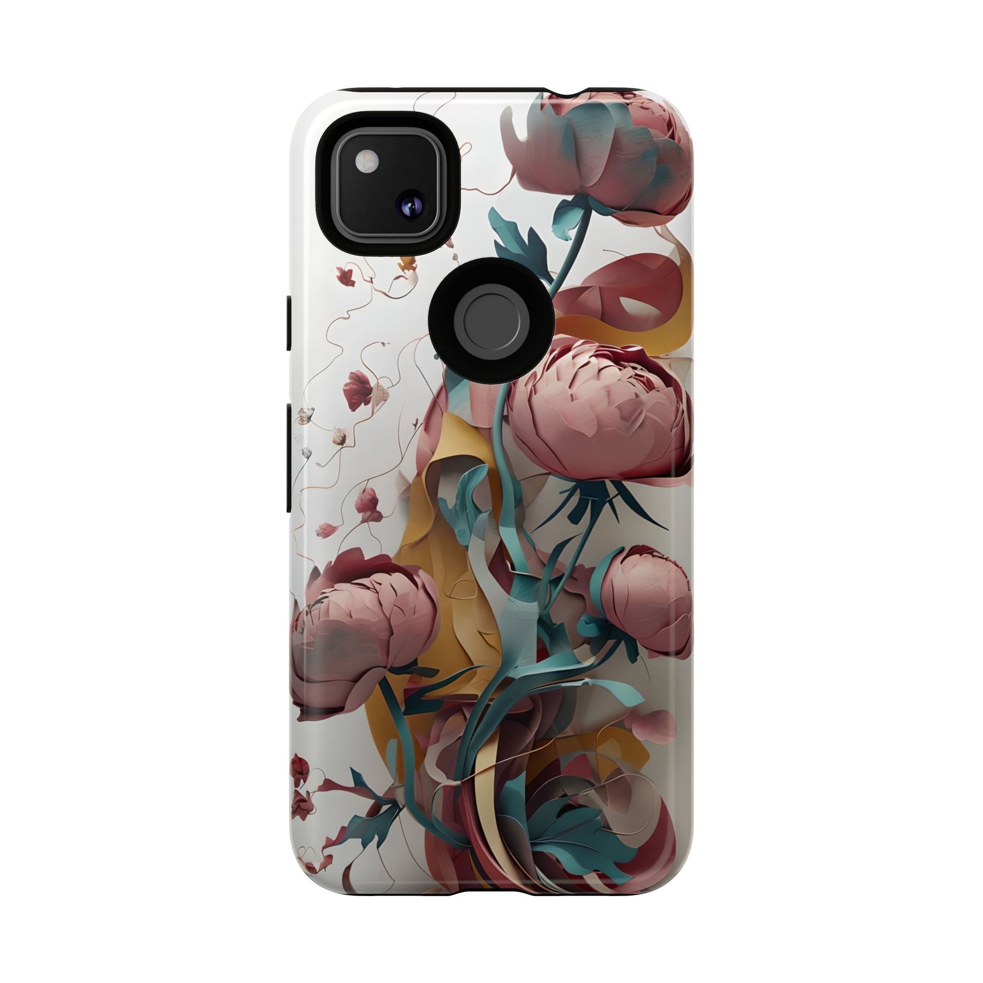 Blushing Peony Veil - Elegant Painterly Floral Google Pixel 4a Tough Phone Case - Soft Blush & Teal Peony Design