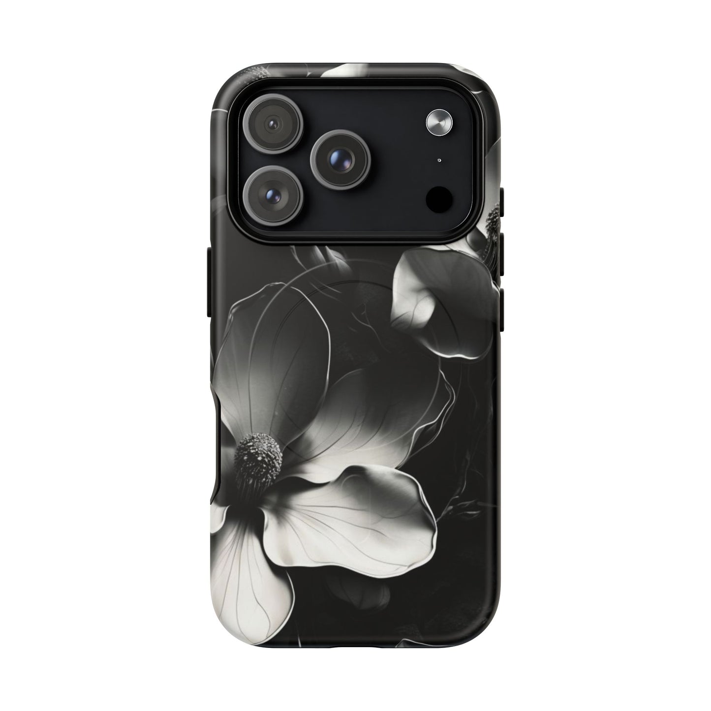 Monochrome Magnolia - Elegant Black & White Floral iPhone MagSafe Phone Case - Artistic Magnolia Design