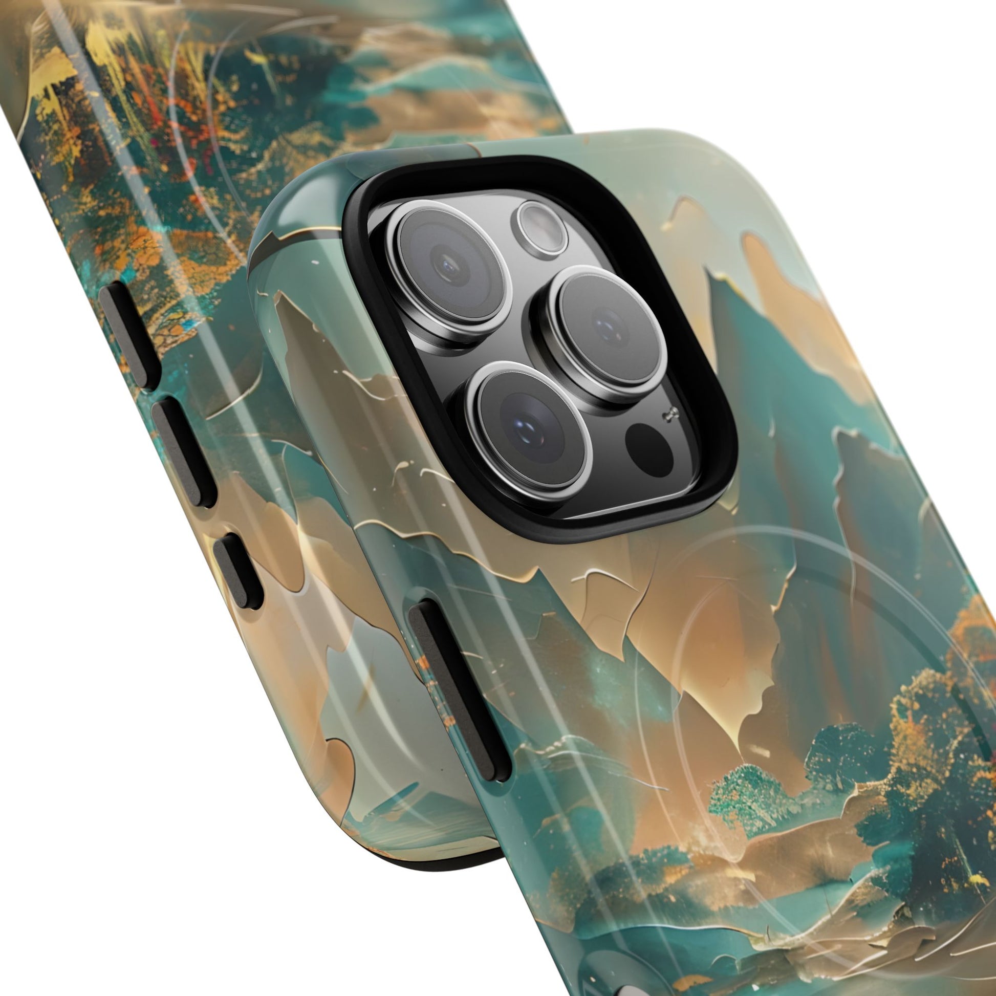 Misty Horizon - Serene Landscape Art iPhone 16 Pro MagSafe Phone Case - Tranquil Mountain & Lake Design