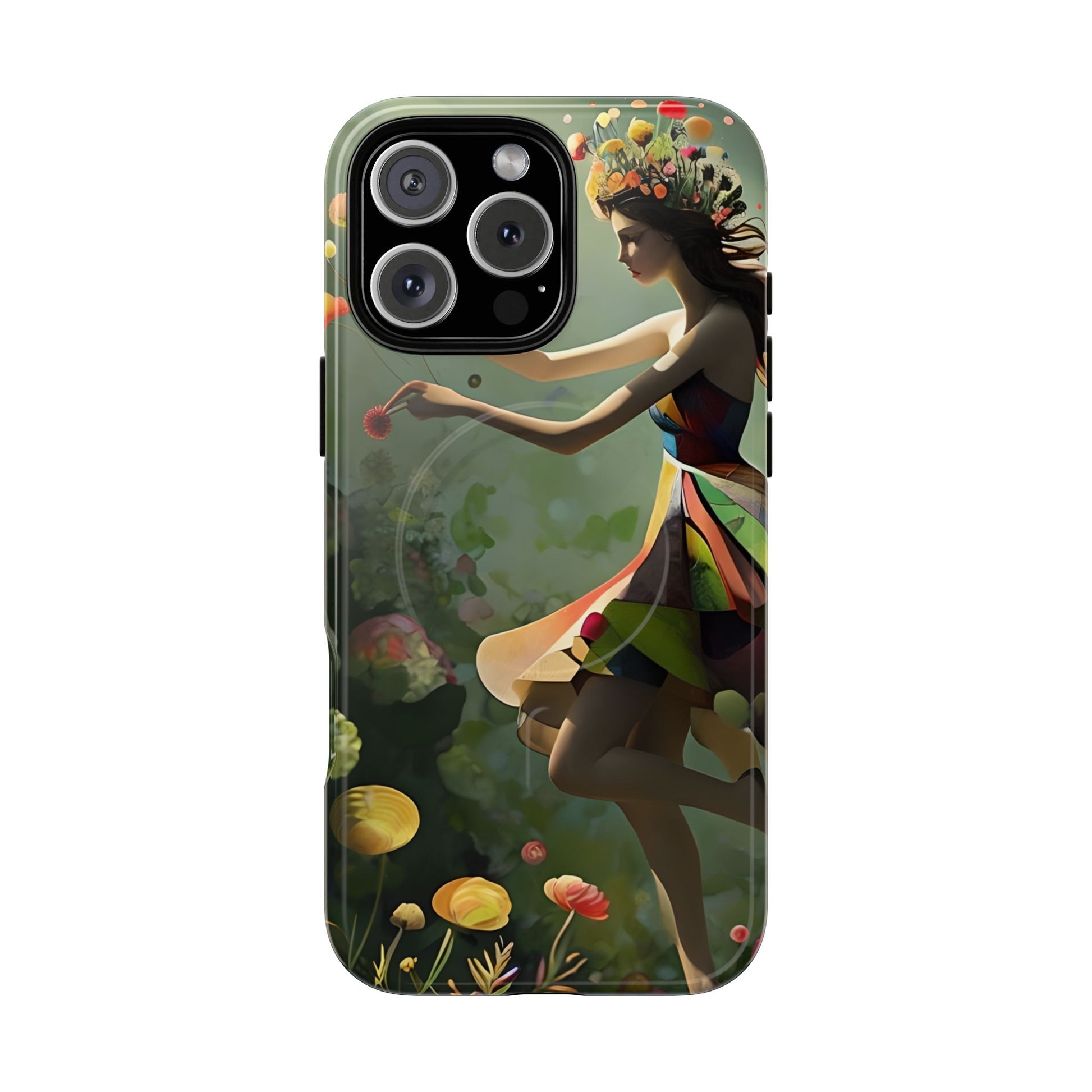 Dancing Wildflower Muse iPhone 16 Pro Max - Artistic Floral Fantasy Cover - MagSafe Compatible - Whimsical Nature-Inspired Protective Accessory
