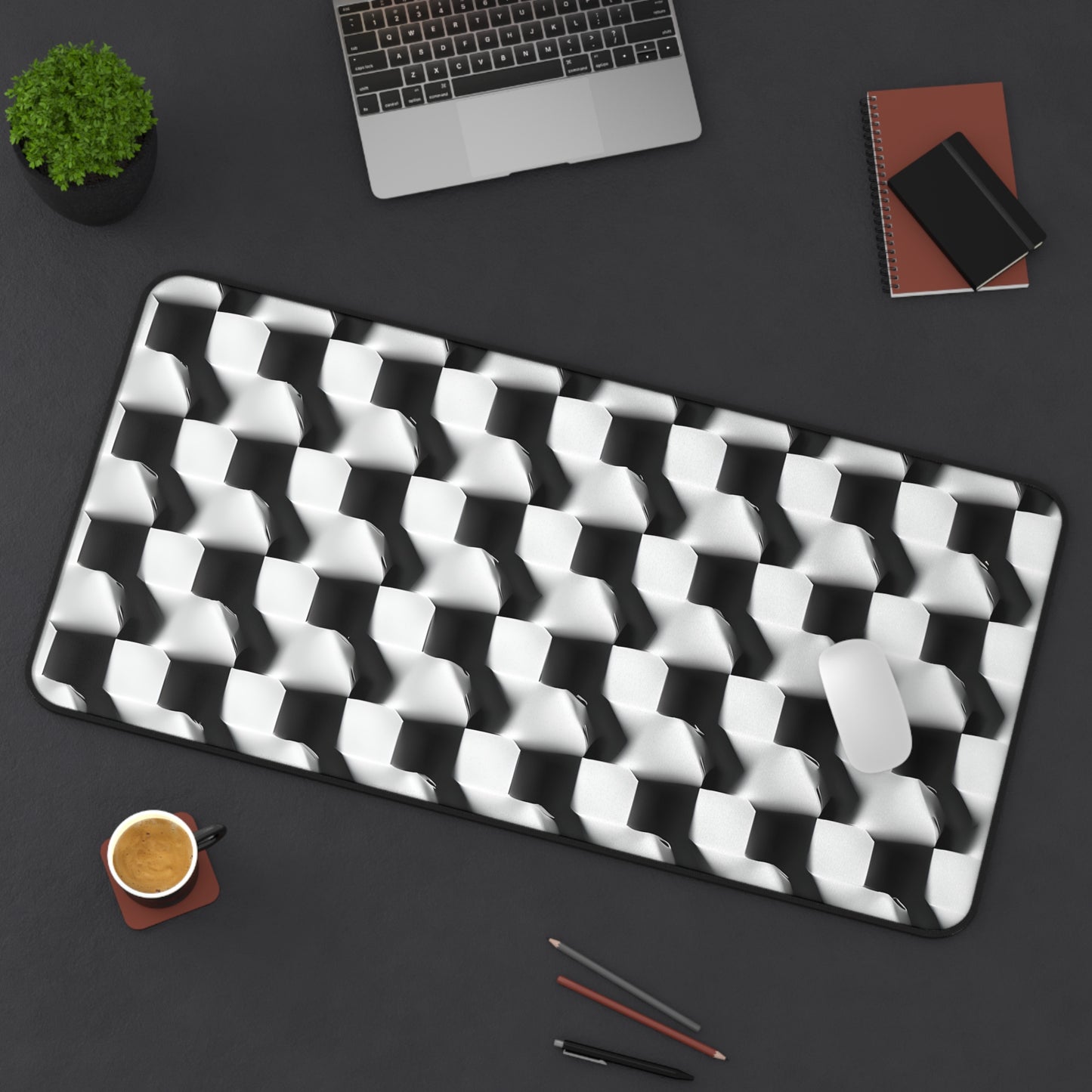 Monochrome Grid Desk Mat - Premium Office Desk Pad, 3 Sizes Available, Artistic Workspace Protection