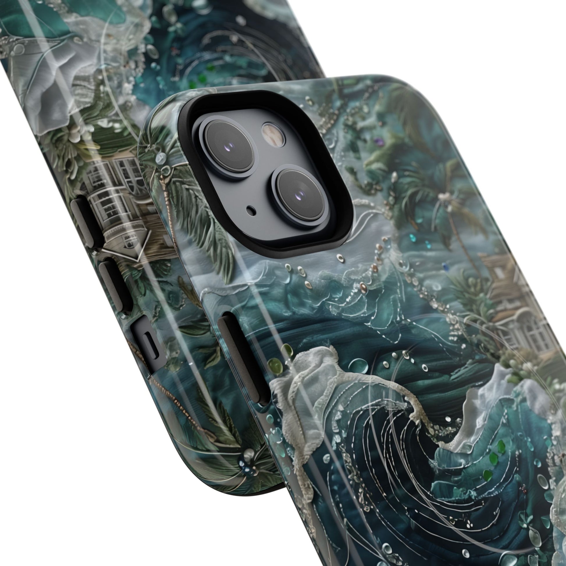 Tropical Midnight Wave - Artistic Ocean iPhone 14 Plus MagSafe Phone Case - Dramatic Blue Wave Design