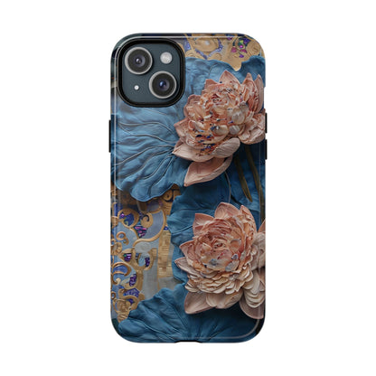 Peony Midnight Tapestry - iPhone Case- MagSafe Compatible - Elegant Blue & Blush Artful Phone Cover