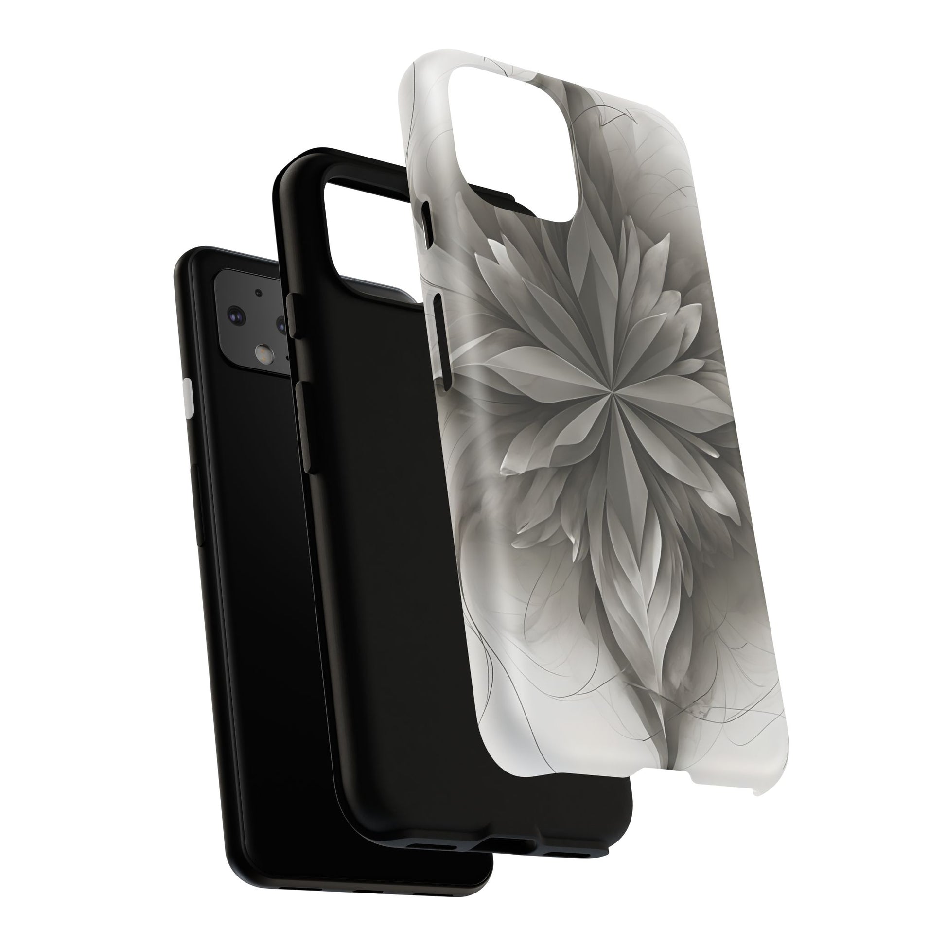 Silver Lotus - Elegant Monochrome Floral Google Pixel 4 Tough Phone Case - Modern Lotus Design