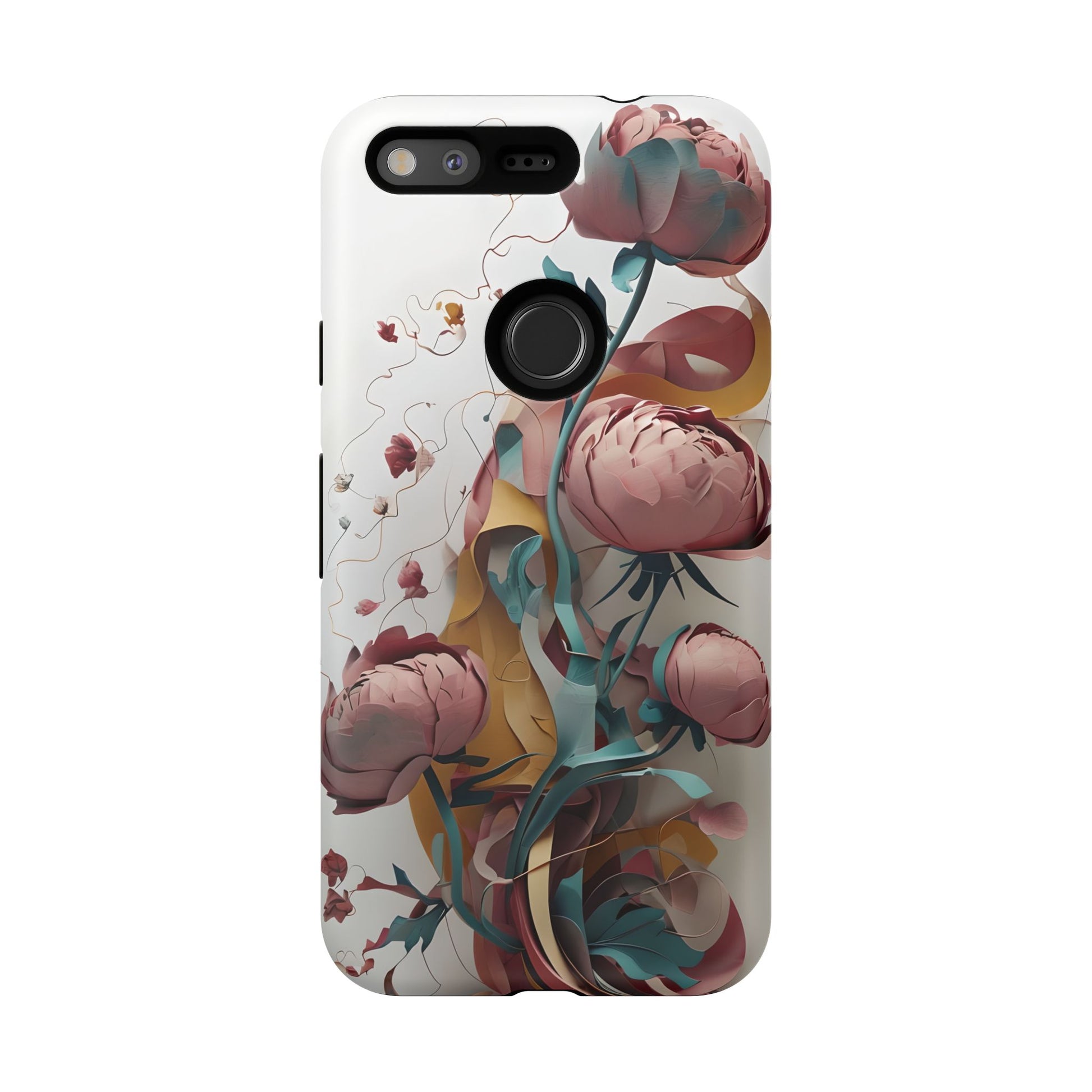 Blushing Peony Veil - Elegant Painterly Floral Google Pixel Tough Phone Case - Soft Blush & Teal Peony Design