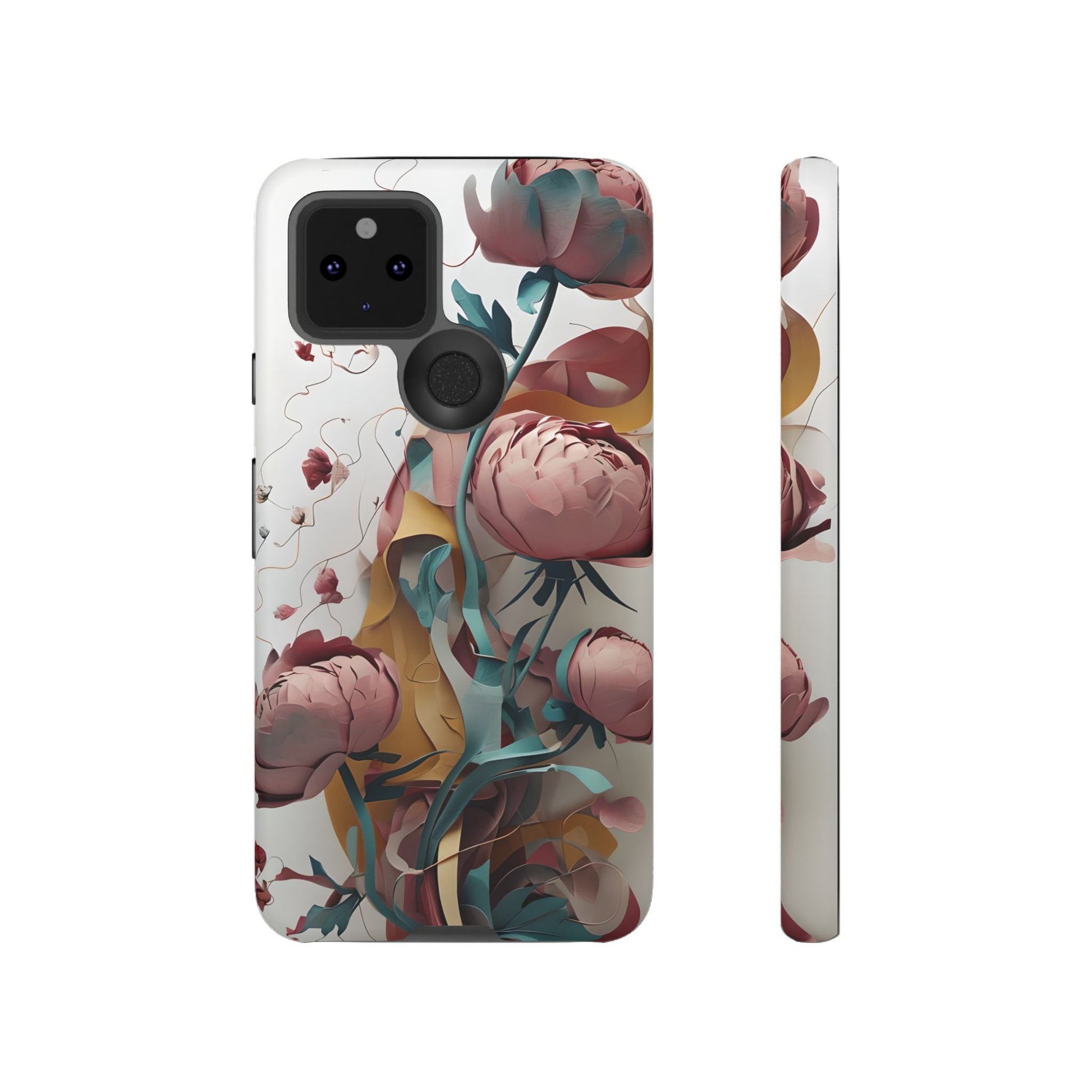 Blushing Peony Veil - Elegant Painterly Floral Google Pixel 5 5G Tough Phone Case - Soft Blush & Teal Peony Design