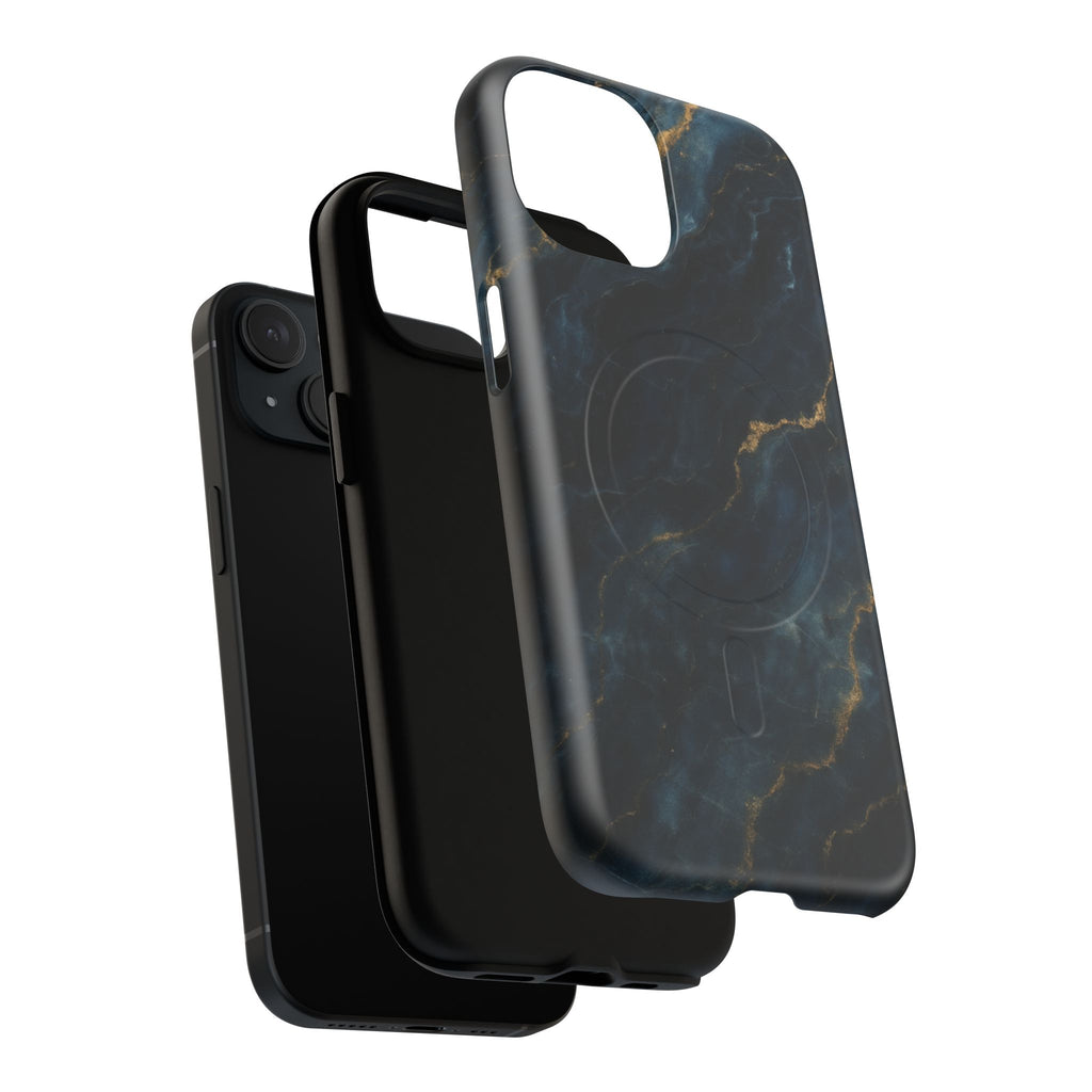 Midnight Marble MagSafe iPhone 15 Case - Deep Blue Marble Design Shockproof Cover