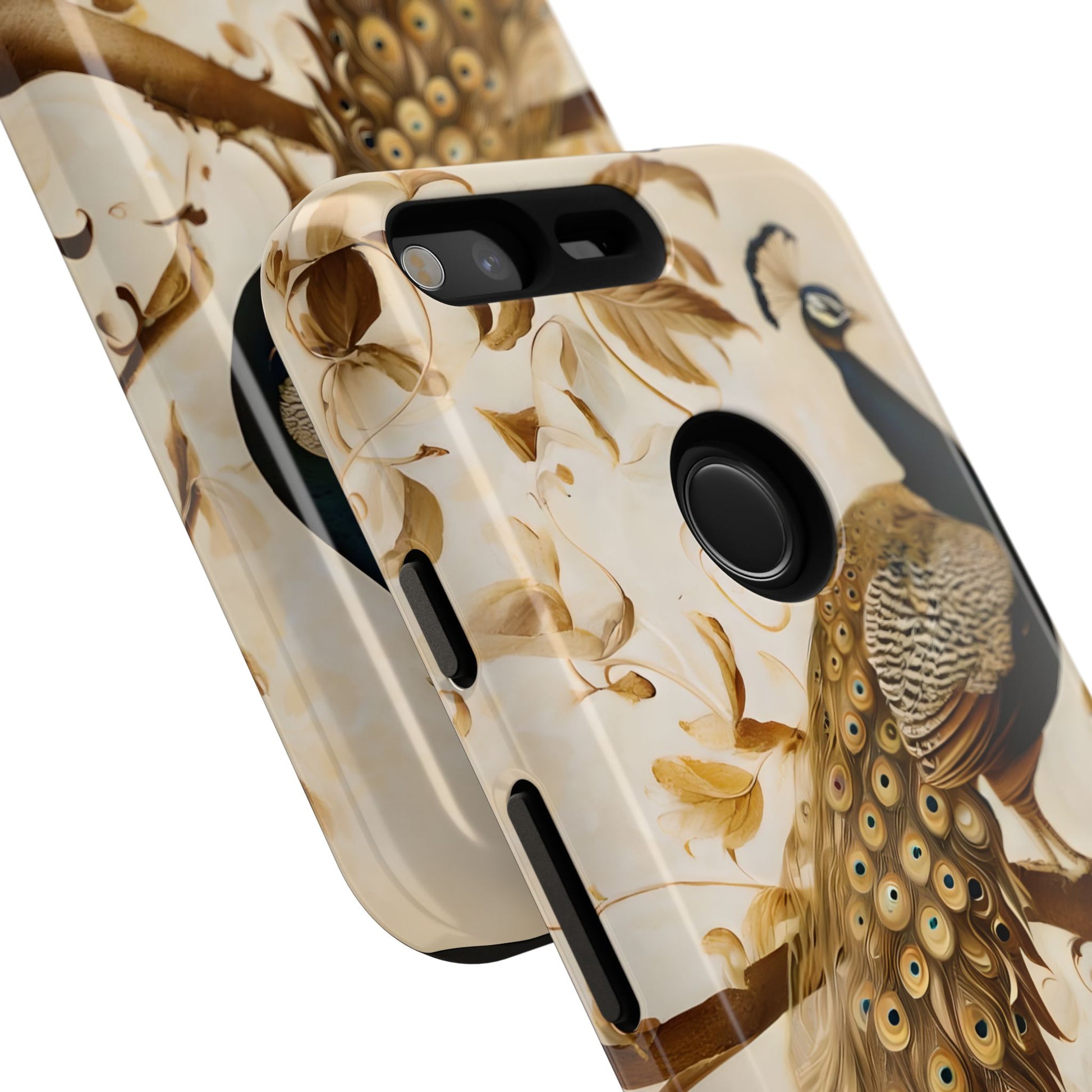 Golden Plumage - Luxe Peacock Art Google Pixel Phone Case - Elegant Gold & Cream Design