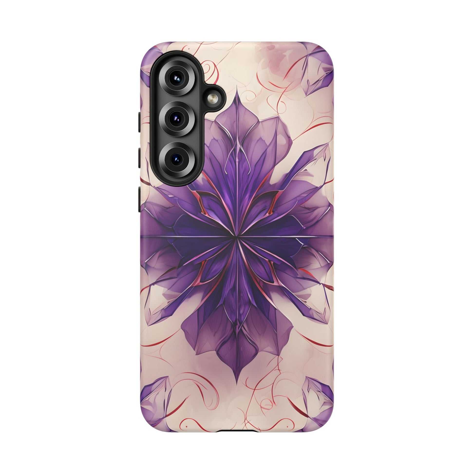 Violet Reverie - Kaleidoscope Collection Artistic Floral Burst - Samsung Galaxy S25 Plus Tough Phone Case - Bold Purple Symmetrical Design
