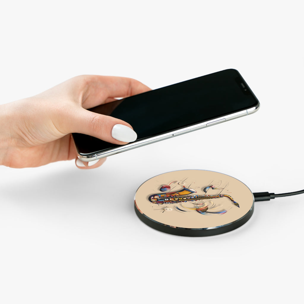 Brass Rhapsody Saxophone Abstract Qi Wireless Charger - 10W Fast Charging Pad - MagSafe Compatible Phone Charger