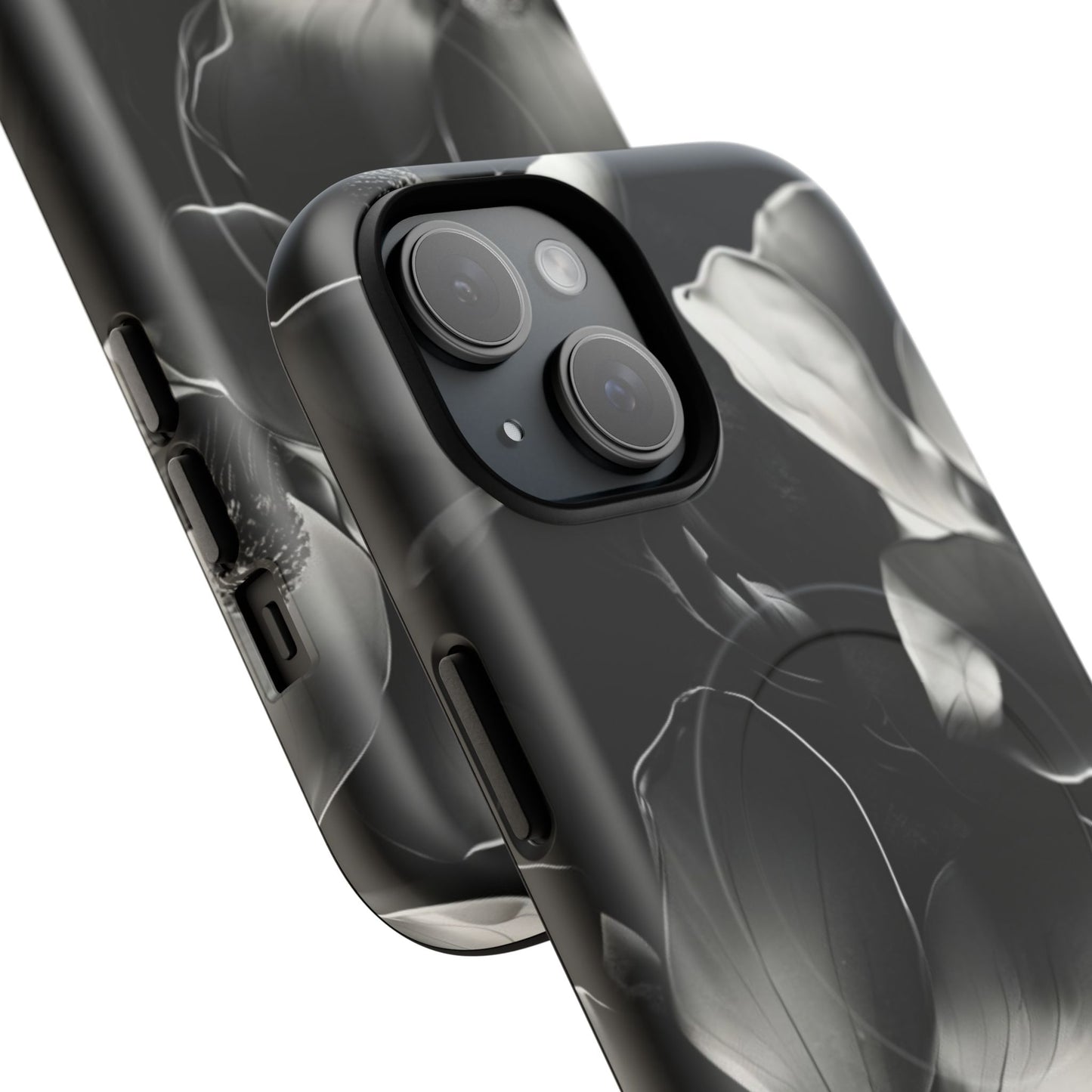 Monochrome Magnolia - Elegant Black & White Floral iPhone MagSafe Phone Case - Artistic Magnolia Design