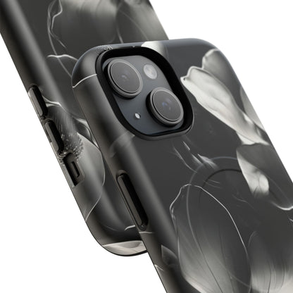 Monochrome Magnolia - Elegant Black & White Floral iPhone MagSafe Phone Case - Artistic Magnolia Design