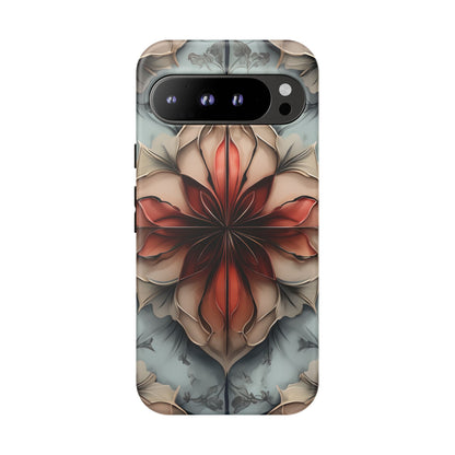 Ember Bloom - Kaleidoscope Collection Artistic Floral - Google Pixel Tough Phone Case - Fiery Symmetrical Design