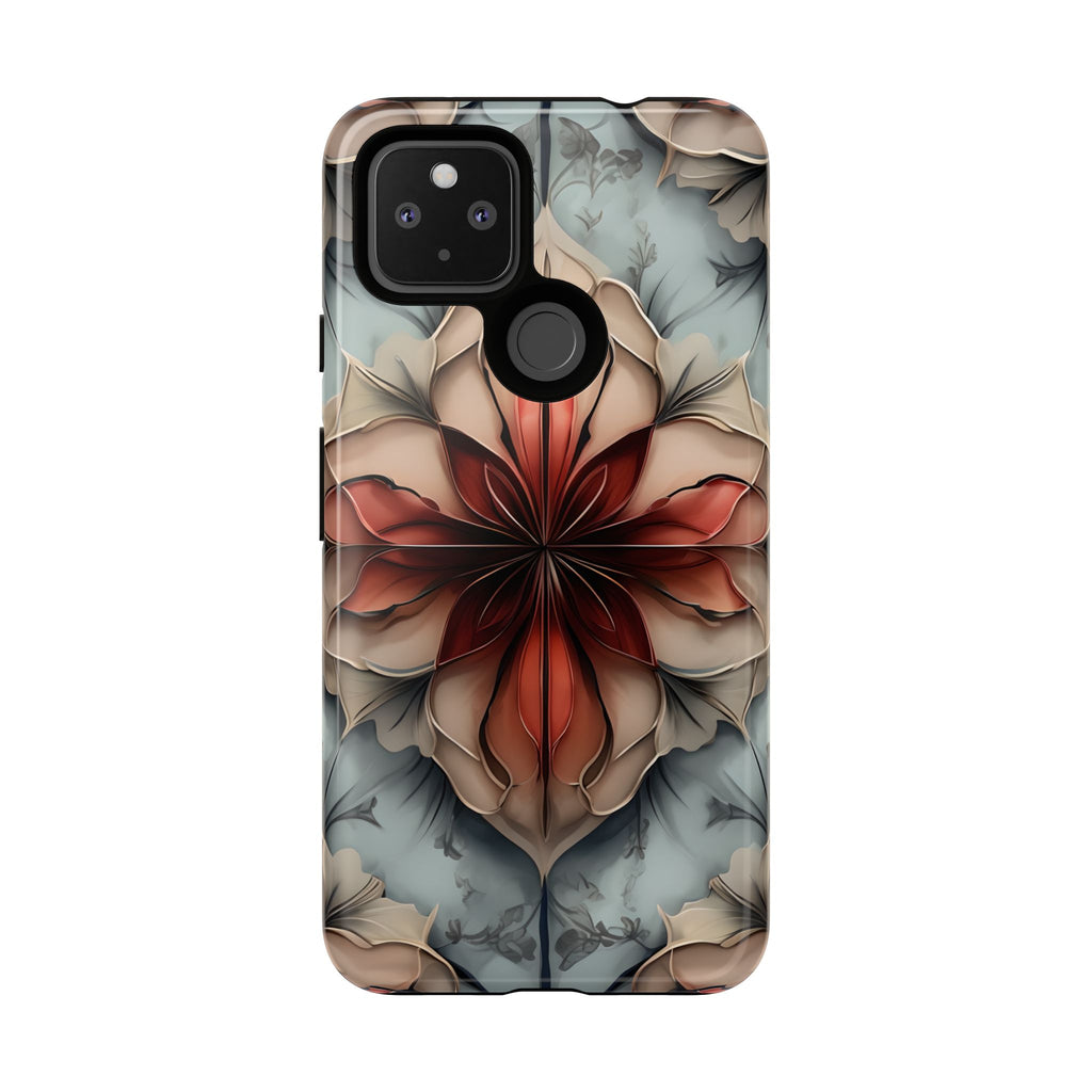 Ember Bloom - Kaleidoscope Collection Artistic Floral - Google Pixel 4a 5G Tough Phone Case - Fiery Symmetrical Design
