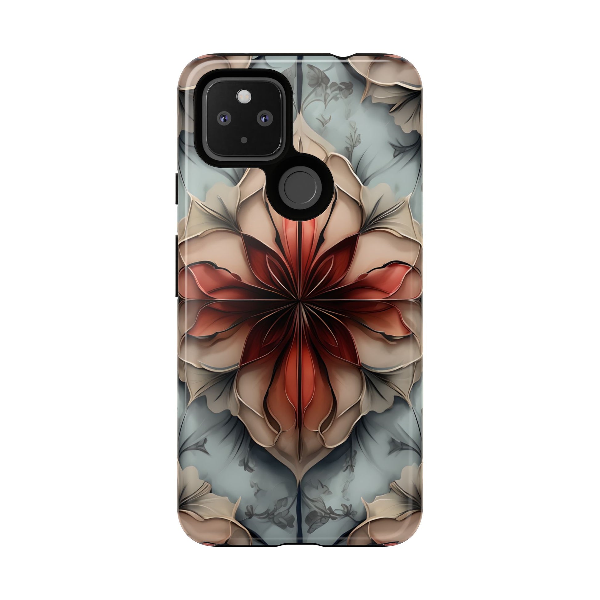 Ember Bloom - Kaleidoscope Collection Artistic Floral - Google Pixel 4a 5G Tough Phone Case - Fiery Symmetrical Design