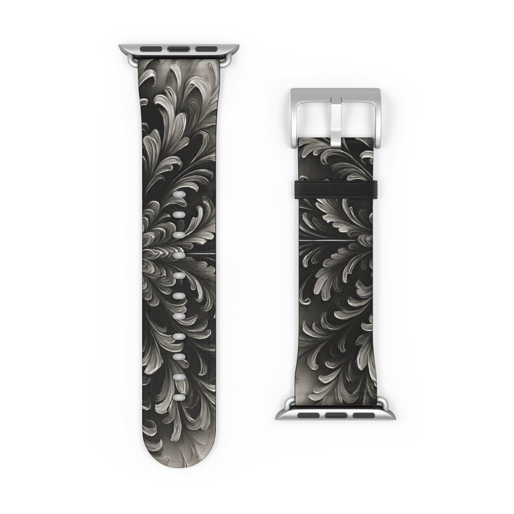 Obsidian Bloom Designer Apple Watch Band - Premium Custom Strap for Series 1-9, SE & Ultra - Artistic Vegan Leather