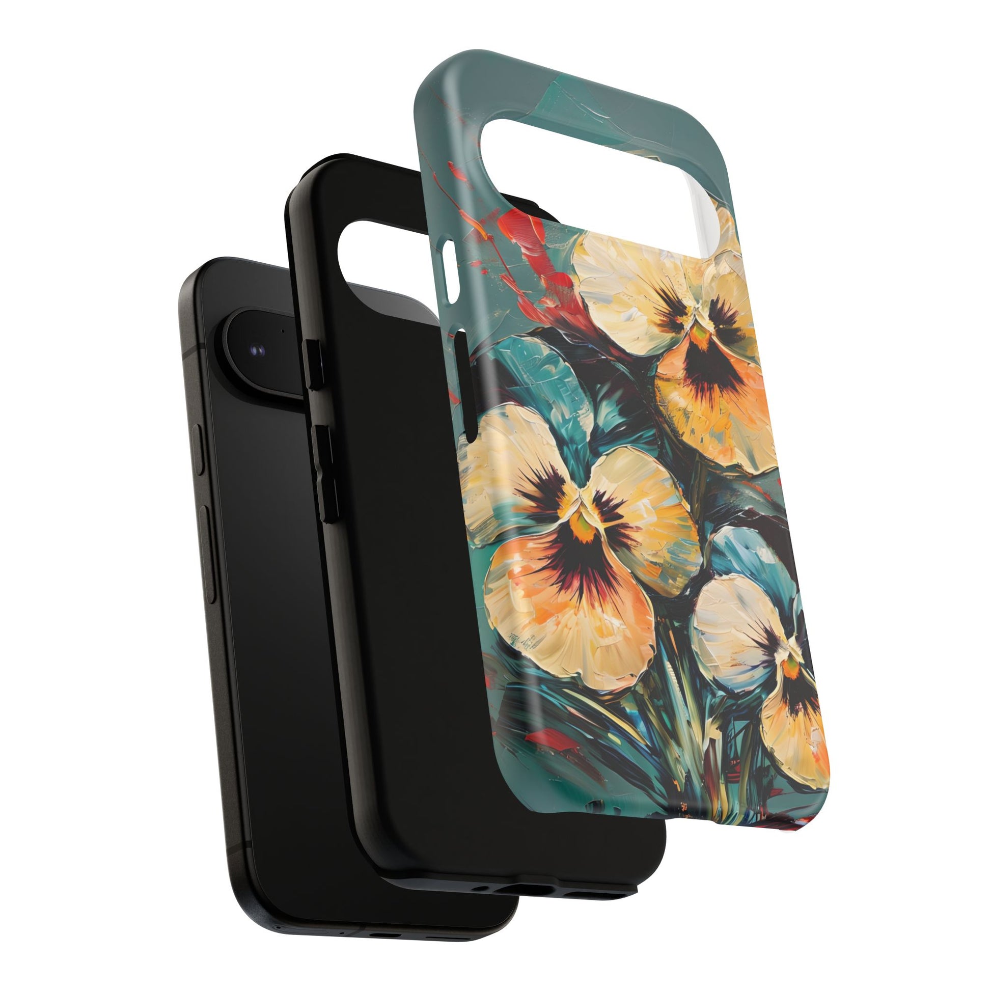 Golden Pansy Cascade Tough Case for Google Pixel 9- Floral Artistic Shockproof Cover, Elegant Protective Phone Case