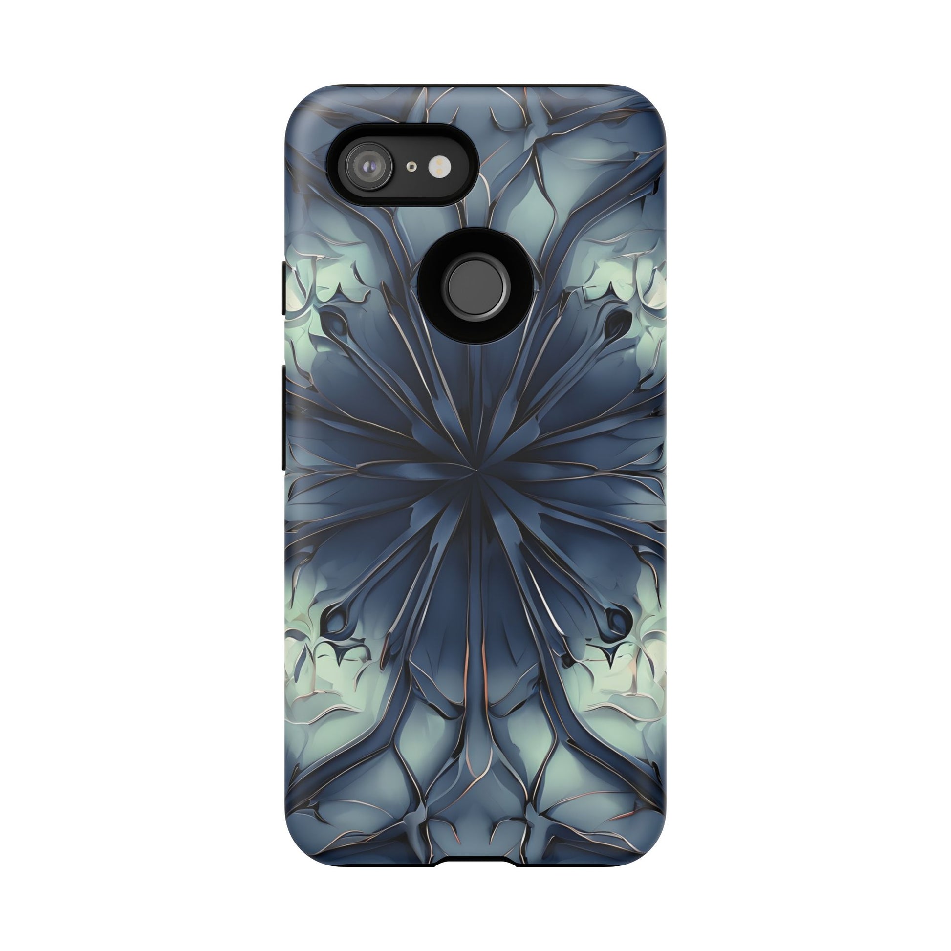 Indigo Mosaic - Artistic Kaleidoscope Collection Artistic Floral - Google Pixel 3 Tough Phone Case - Bold Blue Symmetrical Design