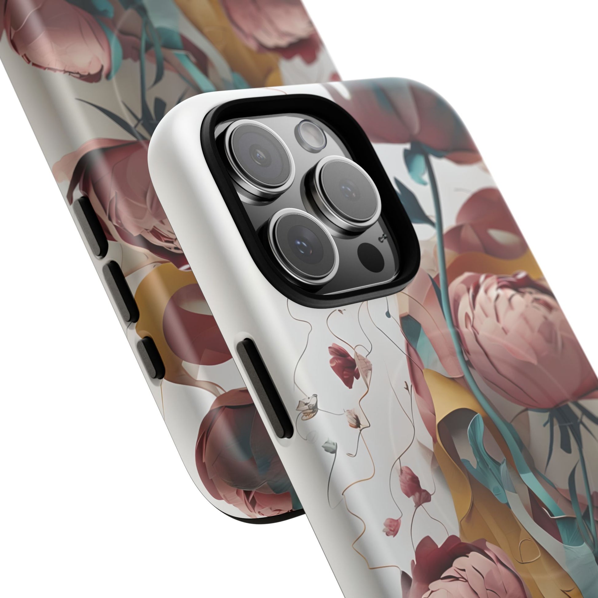 Blushing Peony Veil - Elegant Painterly Floral iPhone 16 Pro Max MagSafe Phone Case - Soft Blush & Teal Peony Design