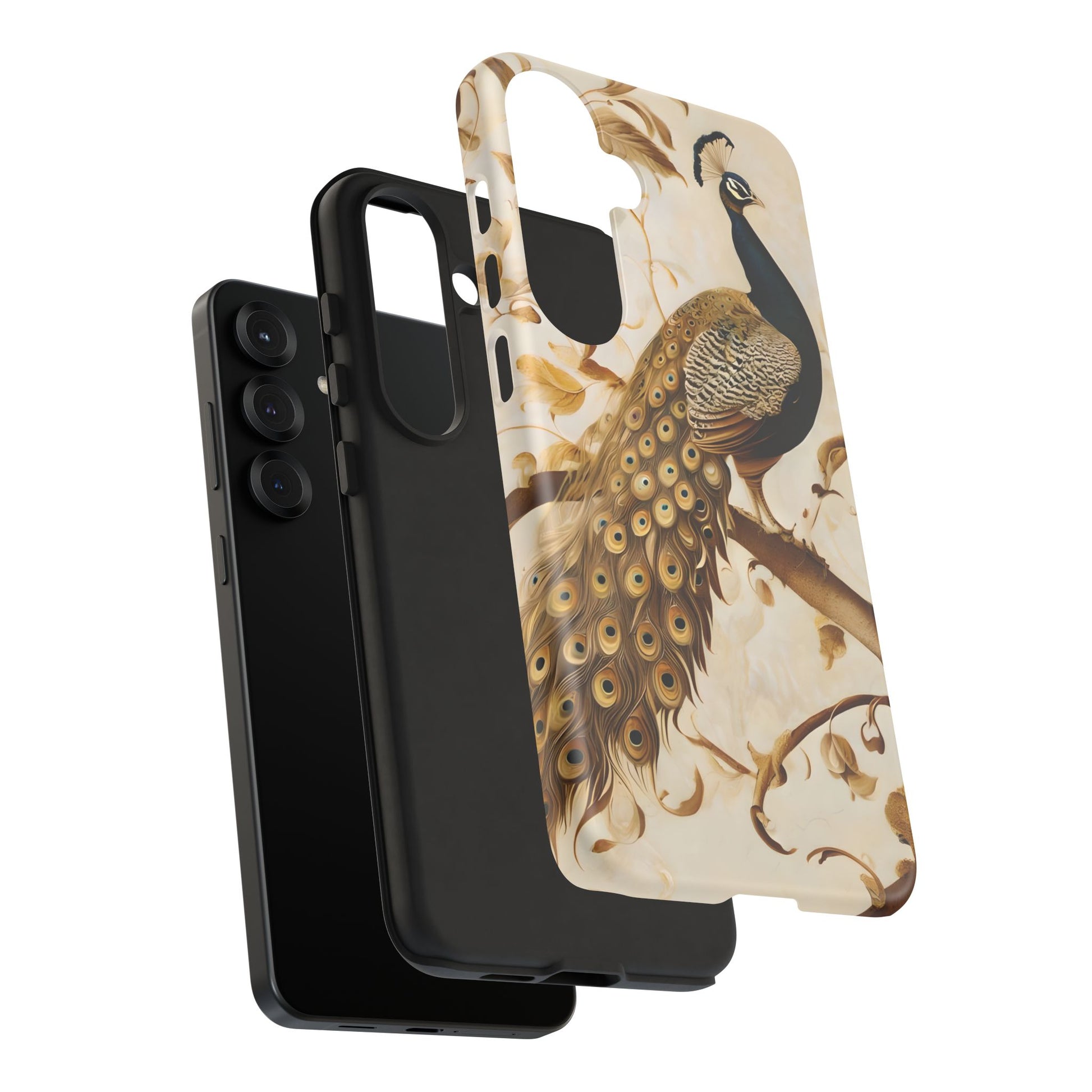 Golden Plumage - Luxe Peacock Art Samsung Galaxy S25 Plus Phone Case - Elegant Gold & Cream Design