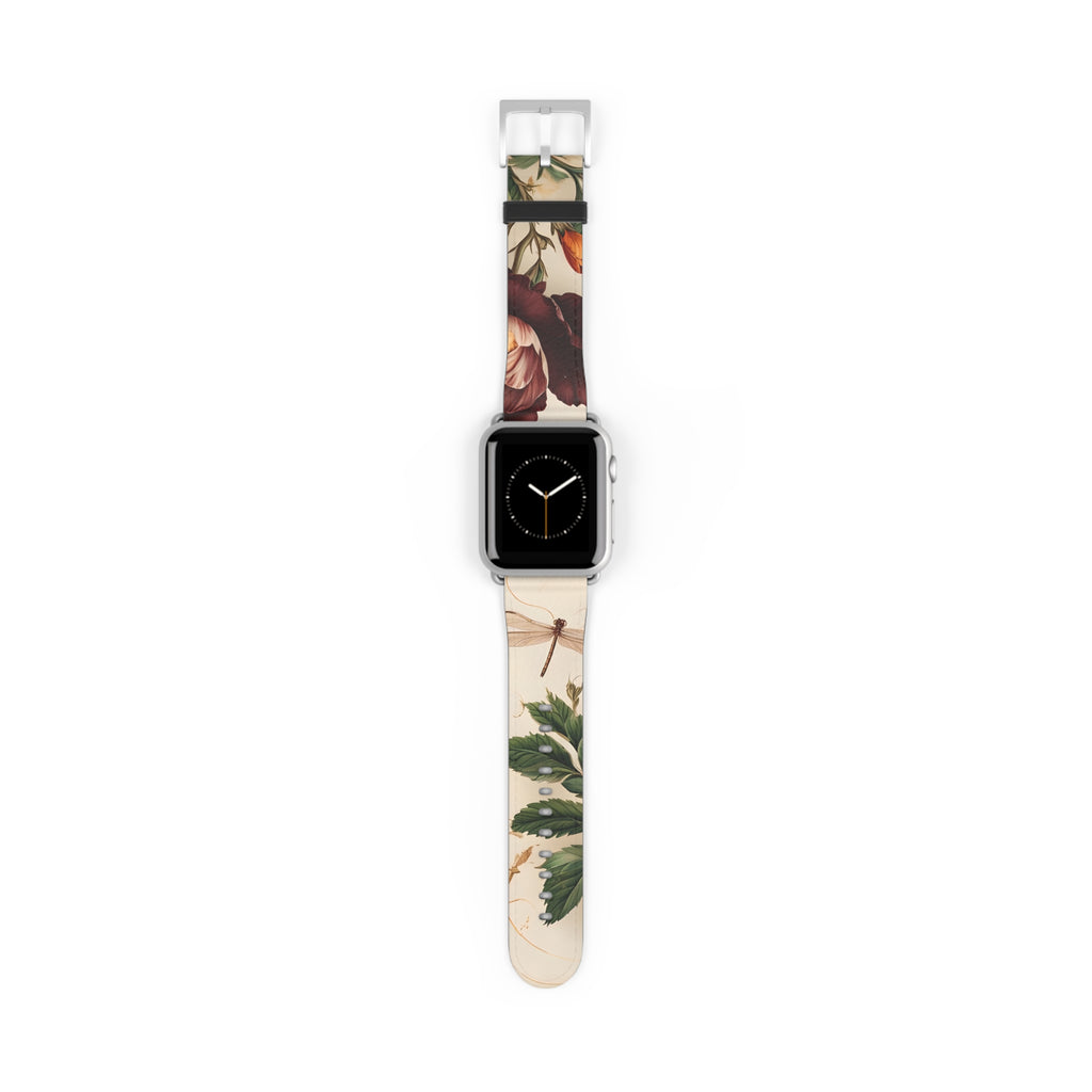 Vintage Burgundy Rose Designer Apple Watch Band - Premium Custom Strap for Series 1-9, SE & Ultra - Artistic Vegan Leather