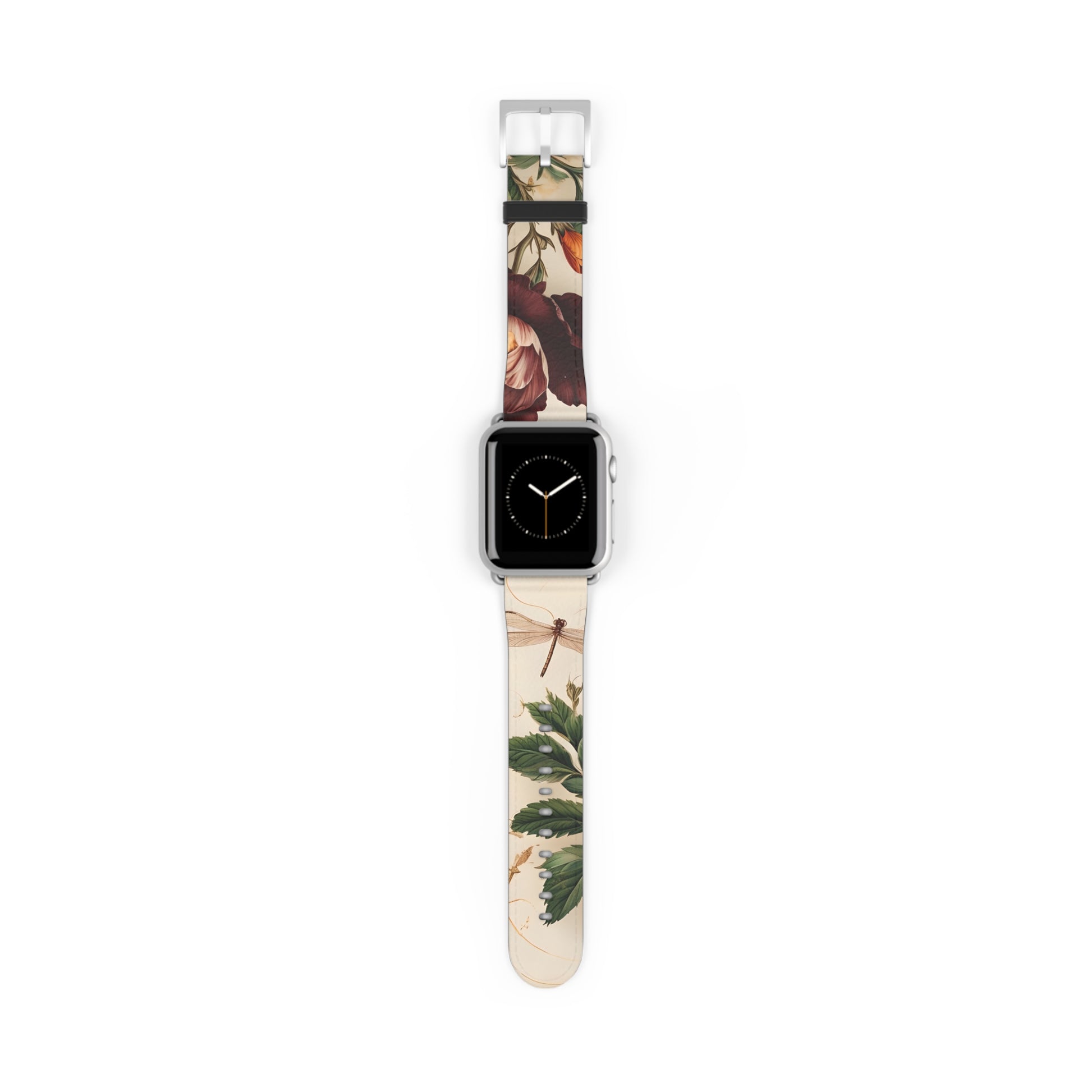Vintage Burgundy Rose Designer Apple Watch Band - Premium Custom Strap for Series 1-9, SE & Ultra - Artistic Vegan Leather