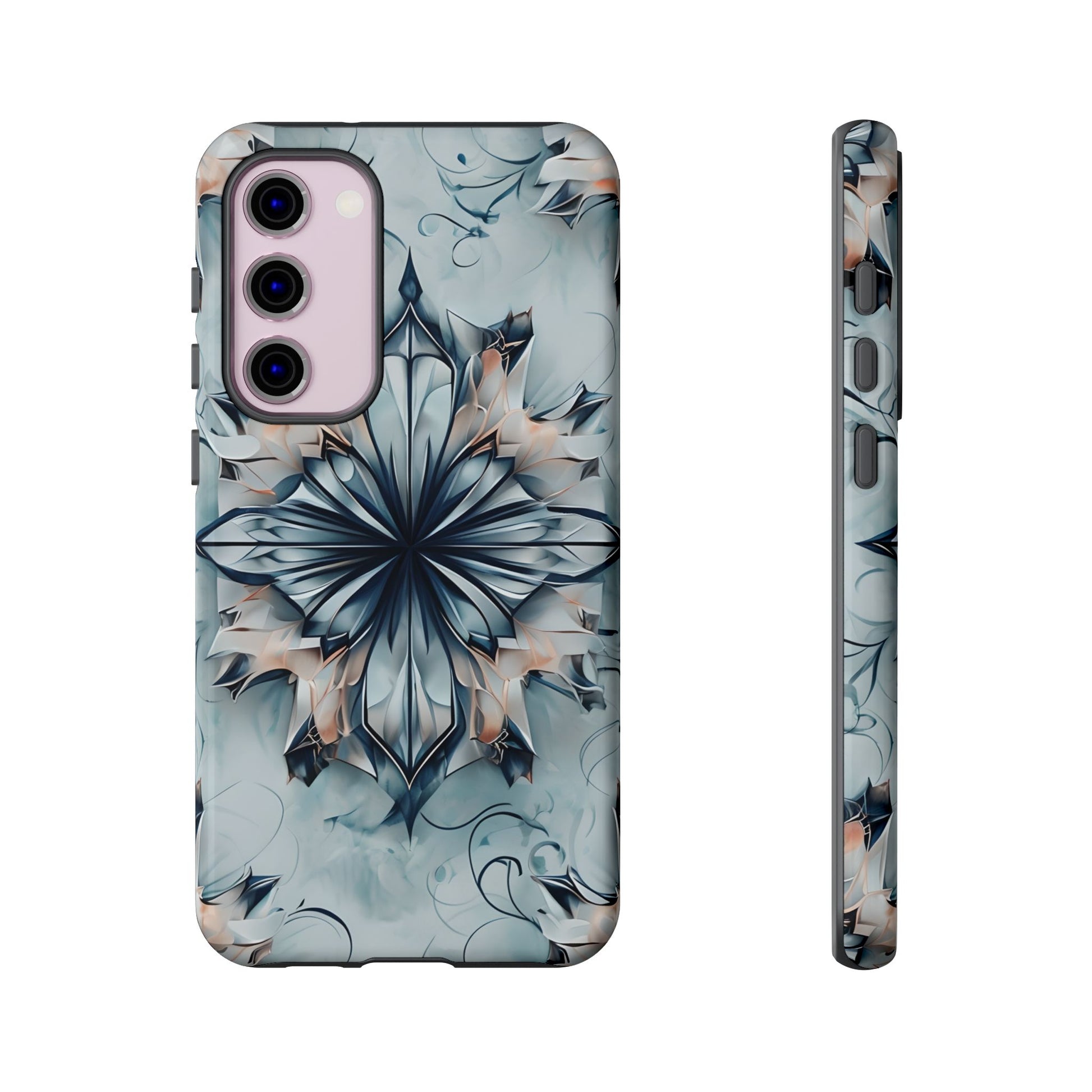 Indigo Mirage - Artistic Kaleidoscope Collection Artistic Floral - Samsung Galaxy S23 Plus Tough Phone Case - Bold Indigo Symmetrical Design