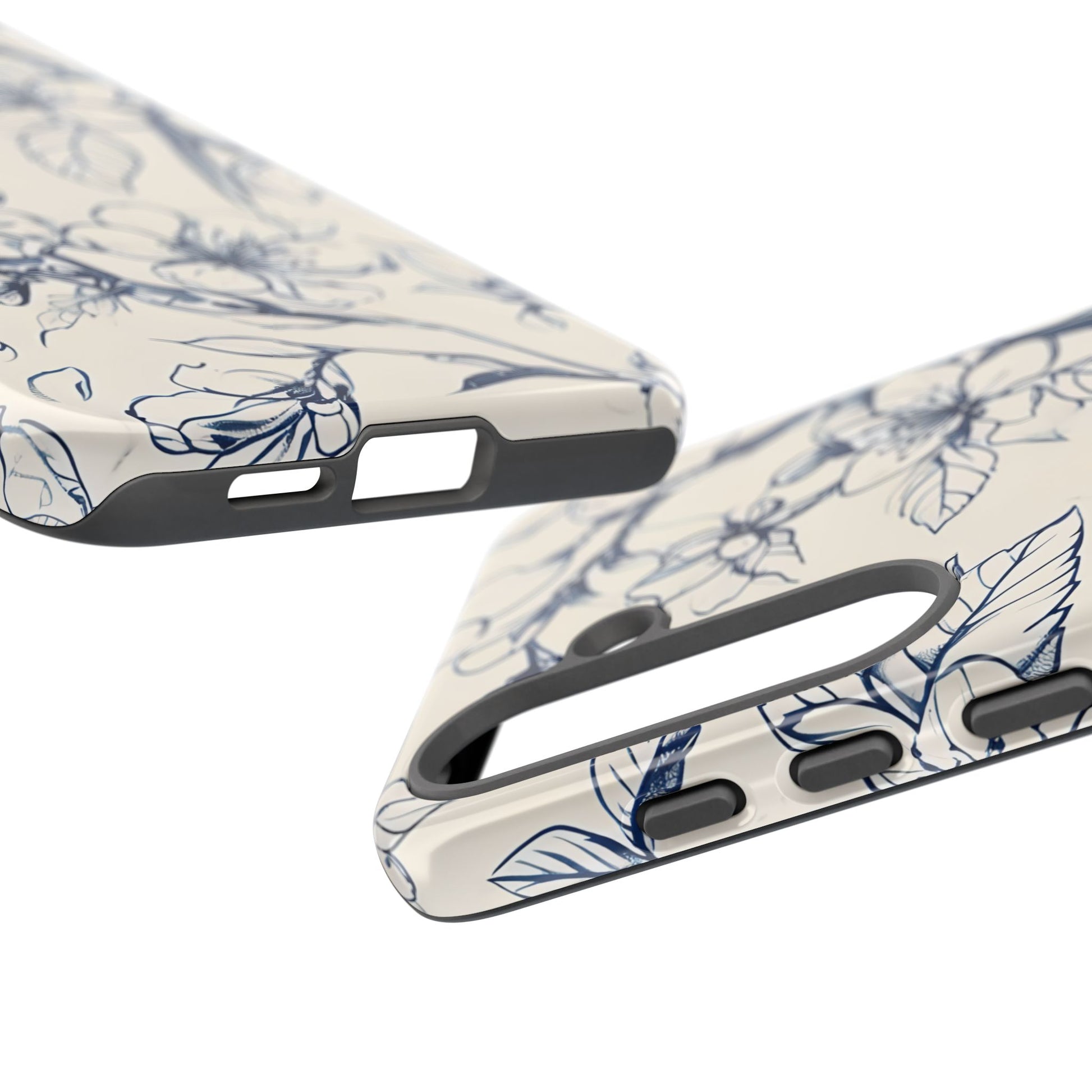 Blossom Sketch - Artistic Blue Floral Samsung Galaxy S25 Plus Tough Phone Case - Hand-Drawn Botanical Design
