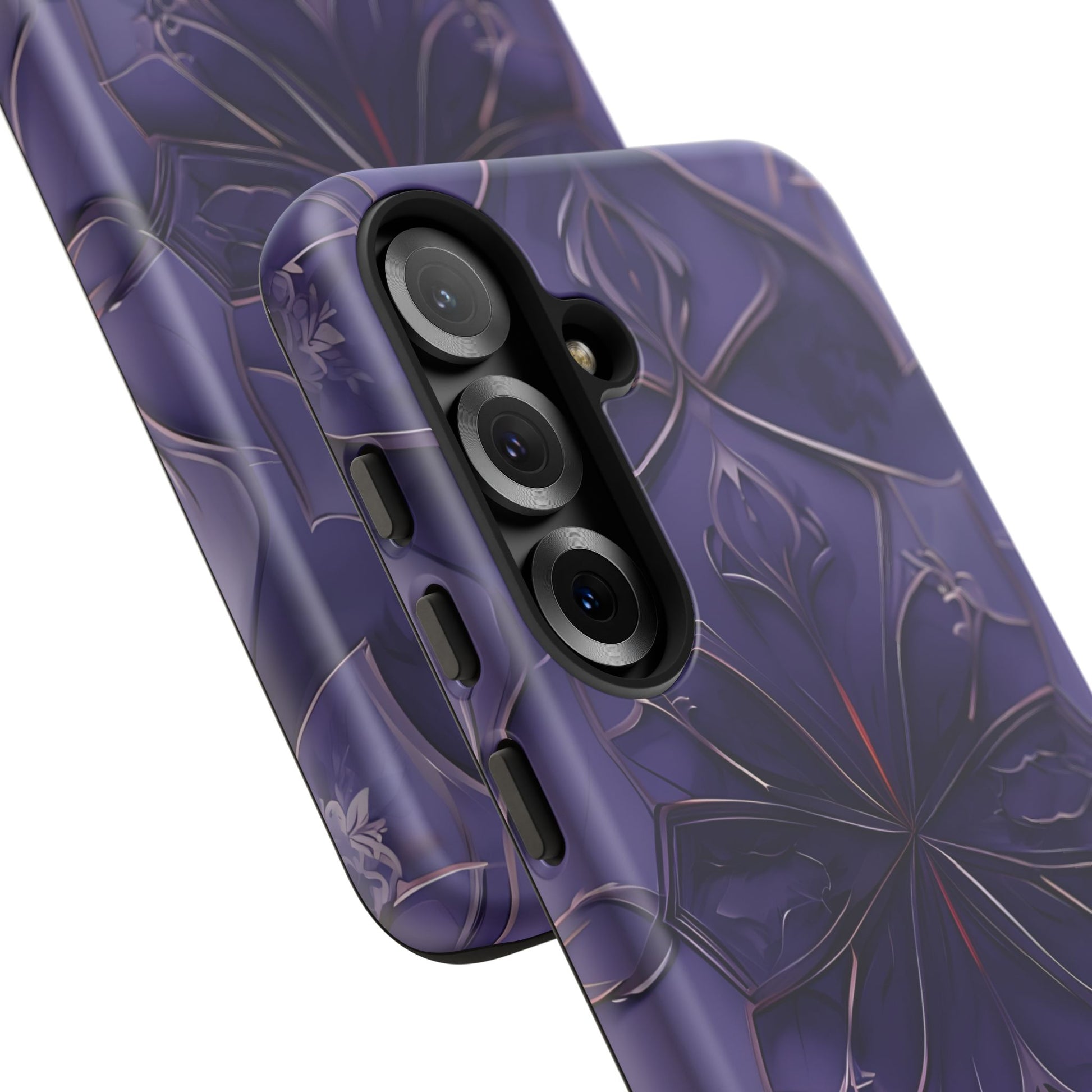 Violet Nebula - Kaleidoscope Collection Artistic Floral Burst - Samsung Galaxy S25 Plus Tough Phone Case - Bold Purple Symmetrical Design