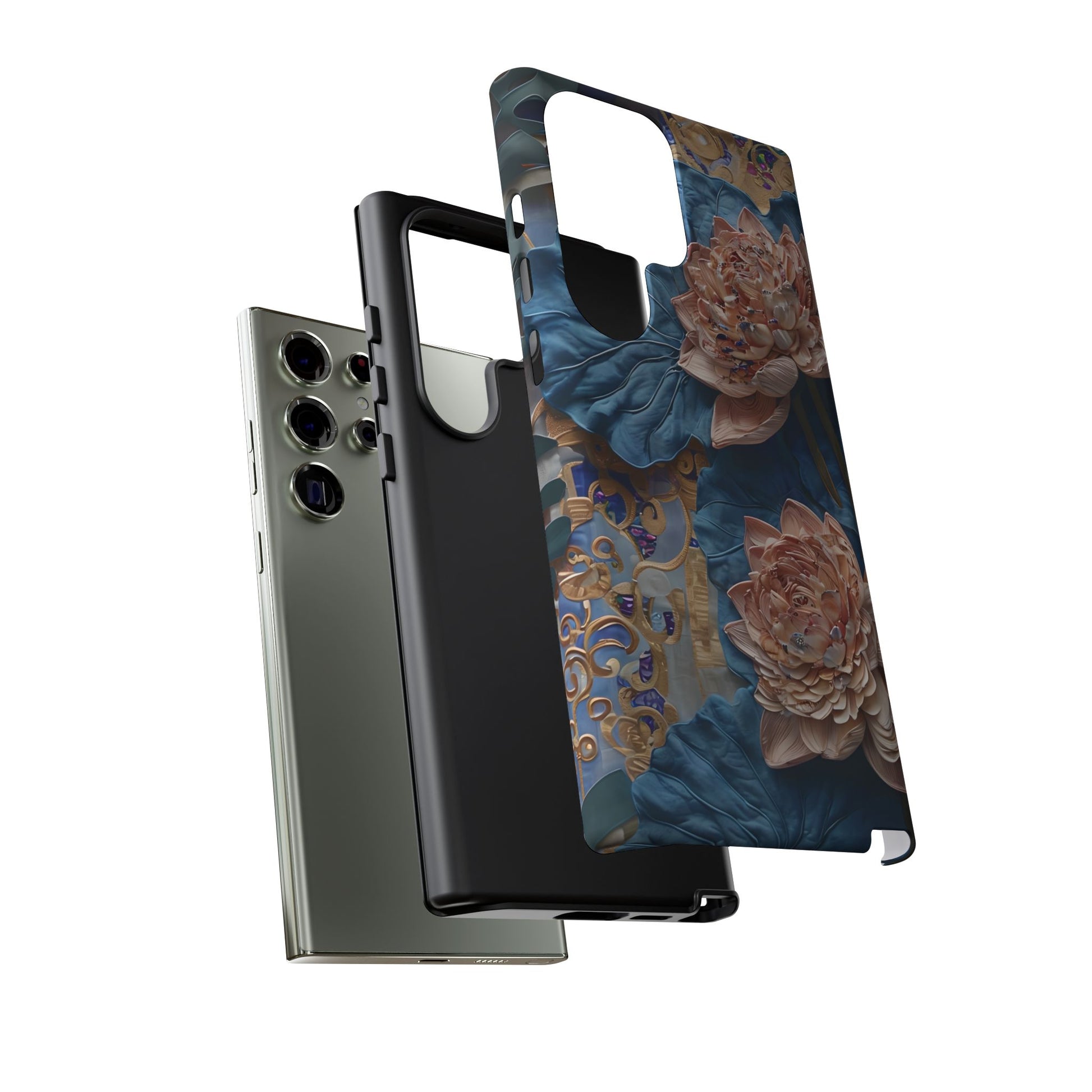 Peony Midnight Tapestry - Samsung Galaxy S23 Ultra - Elegant Blue & Blush Artful Phone Cover