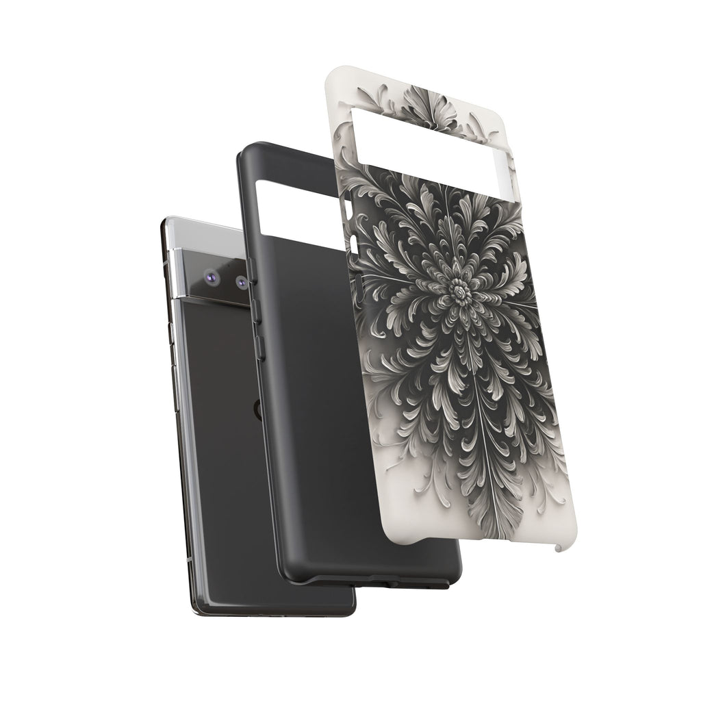 Obsidian Bloom - Elegant Black & White Google Pixel 6 Pro Tough Phone Case - Intricate Mandala Flower Design