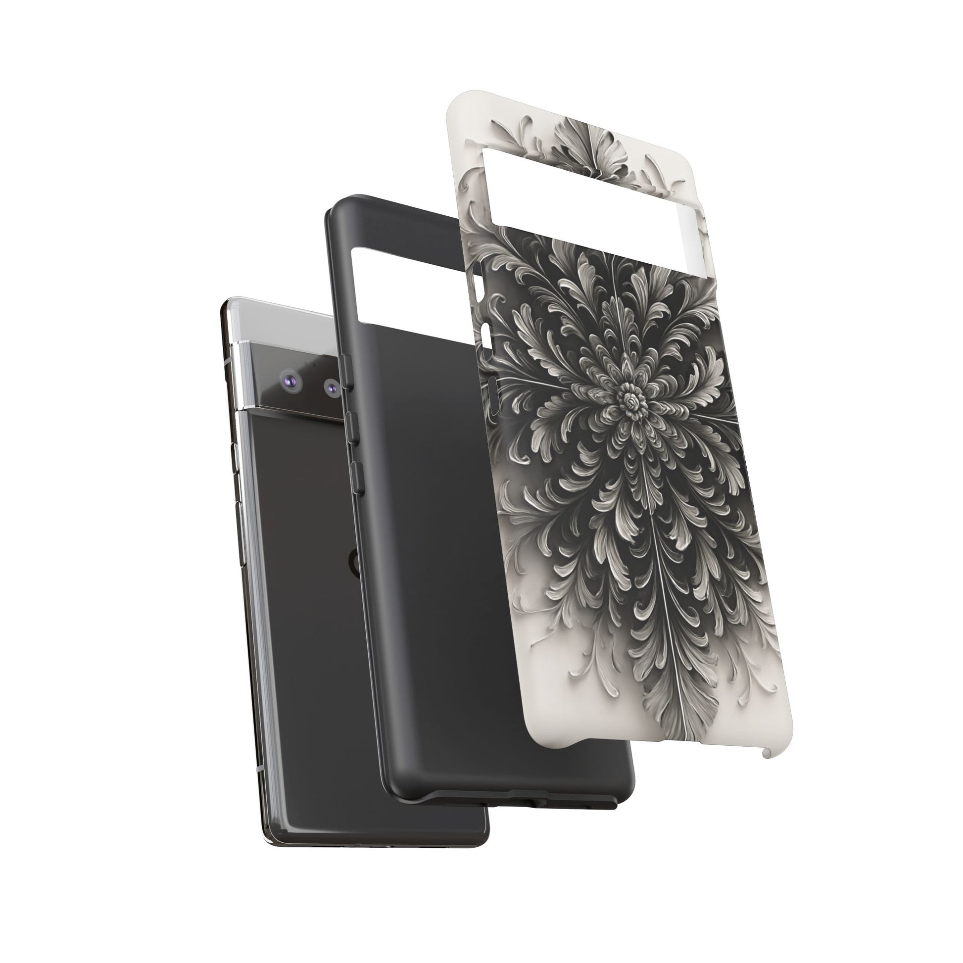 Obsidian Bloom - Elegant Black & White Google Pixel 6 Pro Tough Phone Case - Intricate Mandala Flower Design
