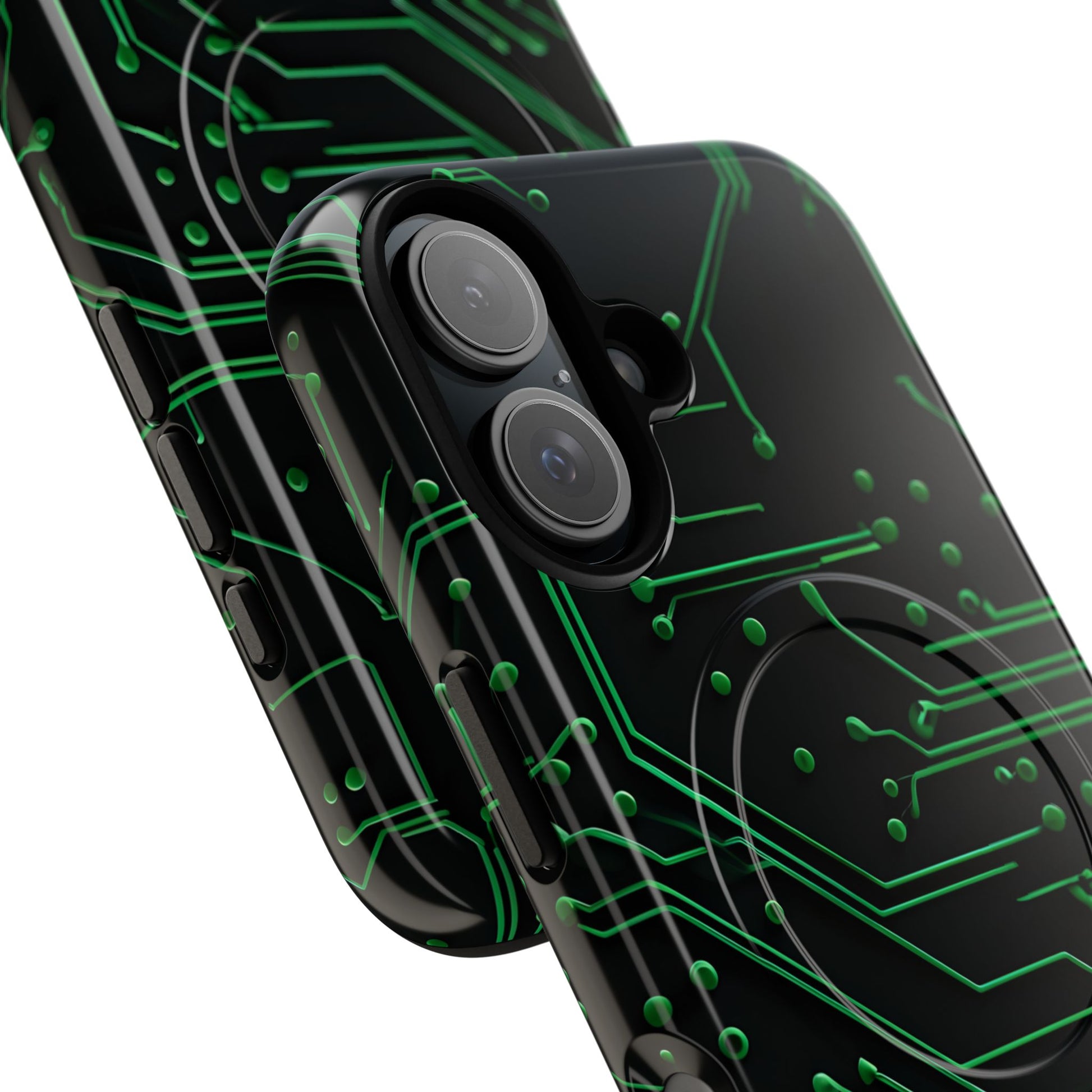 Green Circuit Grid iPhone 16 MagSafe Compatible case- Tech-Inspired Shockproof Cover