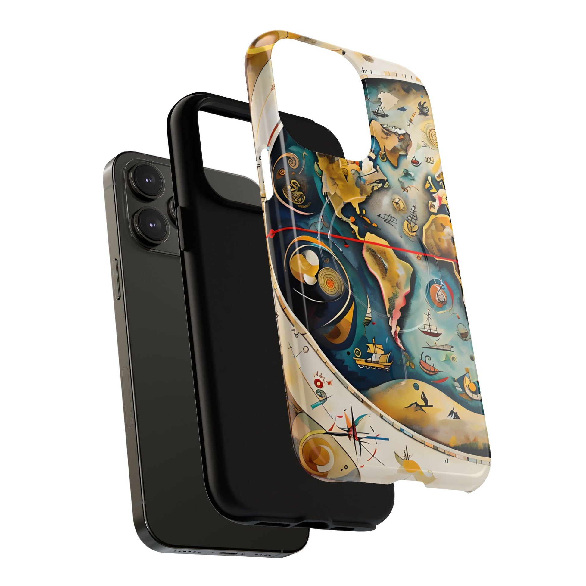 Celestial Map iPhone 14 Pro Max MagSafe Phone Case -Vintage Nautical World Map, Artistic Blue & Gold