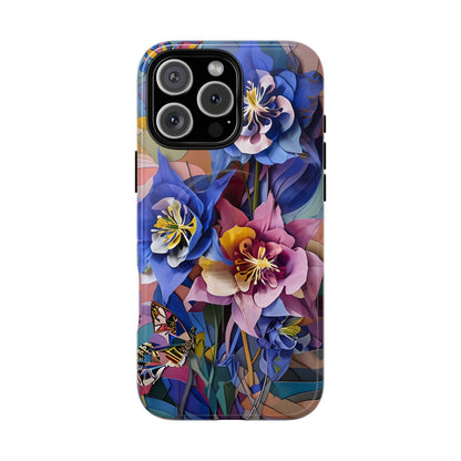 Blue Columbine Carnivale - Artistic Floral & Butterfly iPhone MagSafe Phone Case - Vibrant Botanical Design