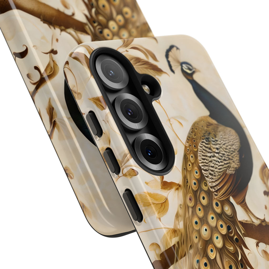 Golden Plumage - Luxe Peacock Art Samsung Galaxy S25 Phone Case - Elegant Gold & Cream Design