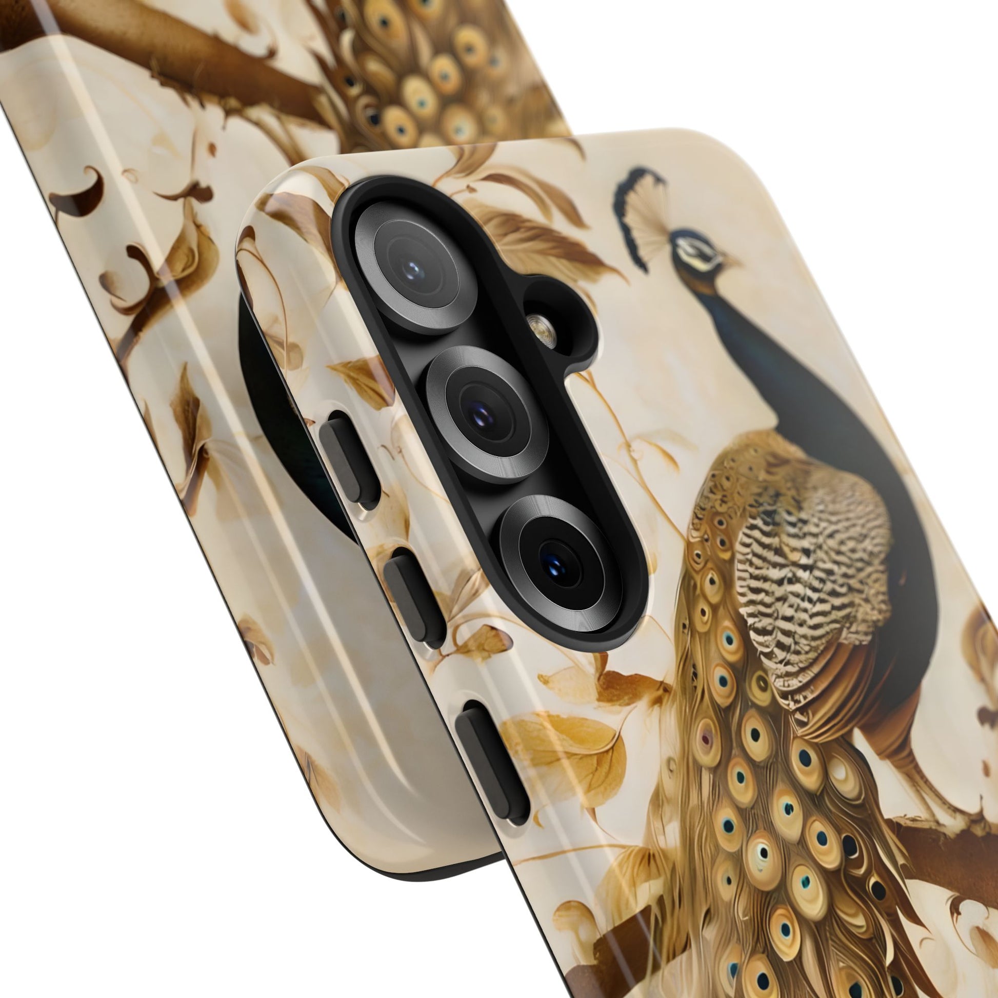 Golden Plumage - Luxe Peacock Art Samsung Galaxy S25 Phone Case - Elegant Gold & Cream Design