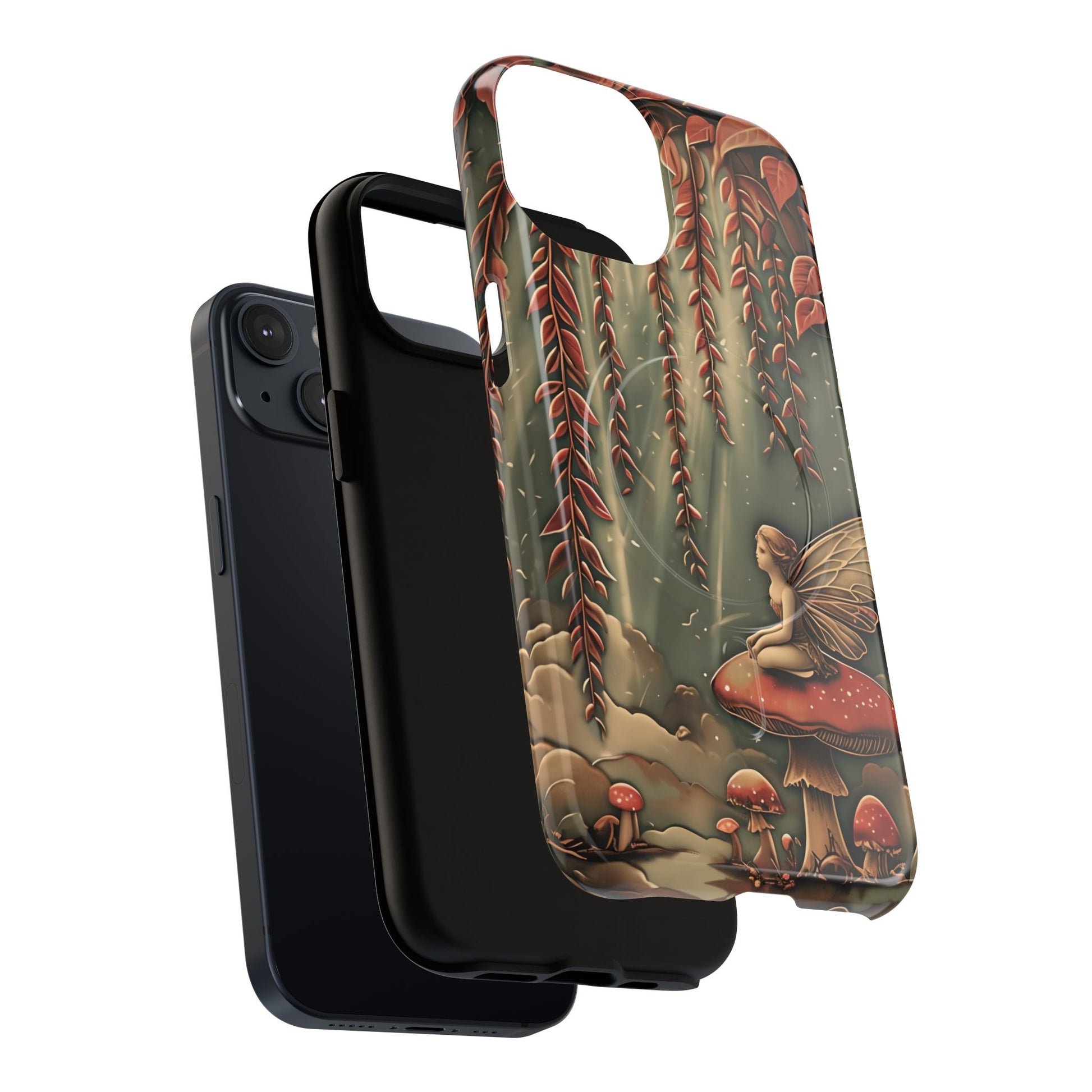 Willow Whisper - Tranquil Nature Art iPhone 14 MagSafe Phone Case - Serene Willow Tree & Meditative Figure Design