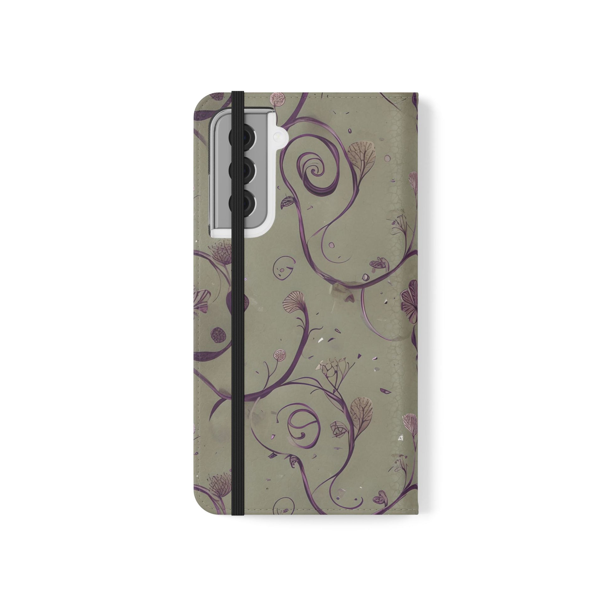 Twilight Thistle Bloom Wallet Phone Case - Elegant Purple Floral Vine Flip Cover for Samsung Galaxy S21