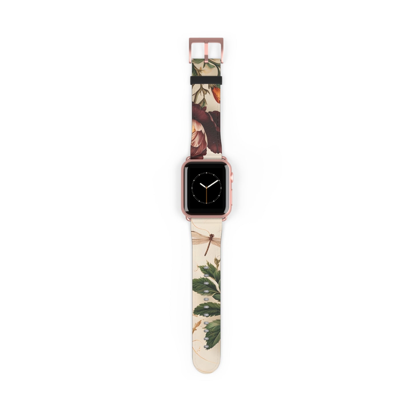 Vintage Burgundy Rose Designer Apple Watch Band - Premium Custom Strap for Series 1-9, SE & Ultra - Artistic Vegan Leather