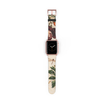 Vintage Burgundy Rose Designer Apple Watch Band - Premium Custom Strap for Series 1-9, SE & Ultra - Artistic Vegan Leather