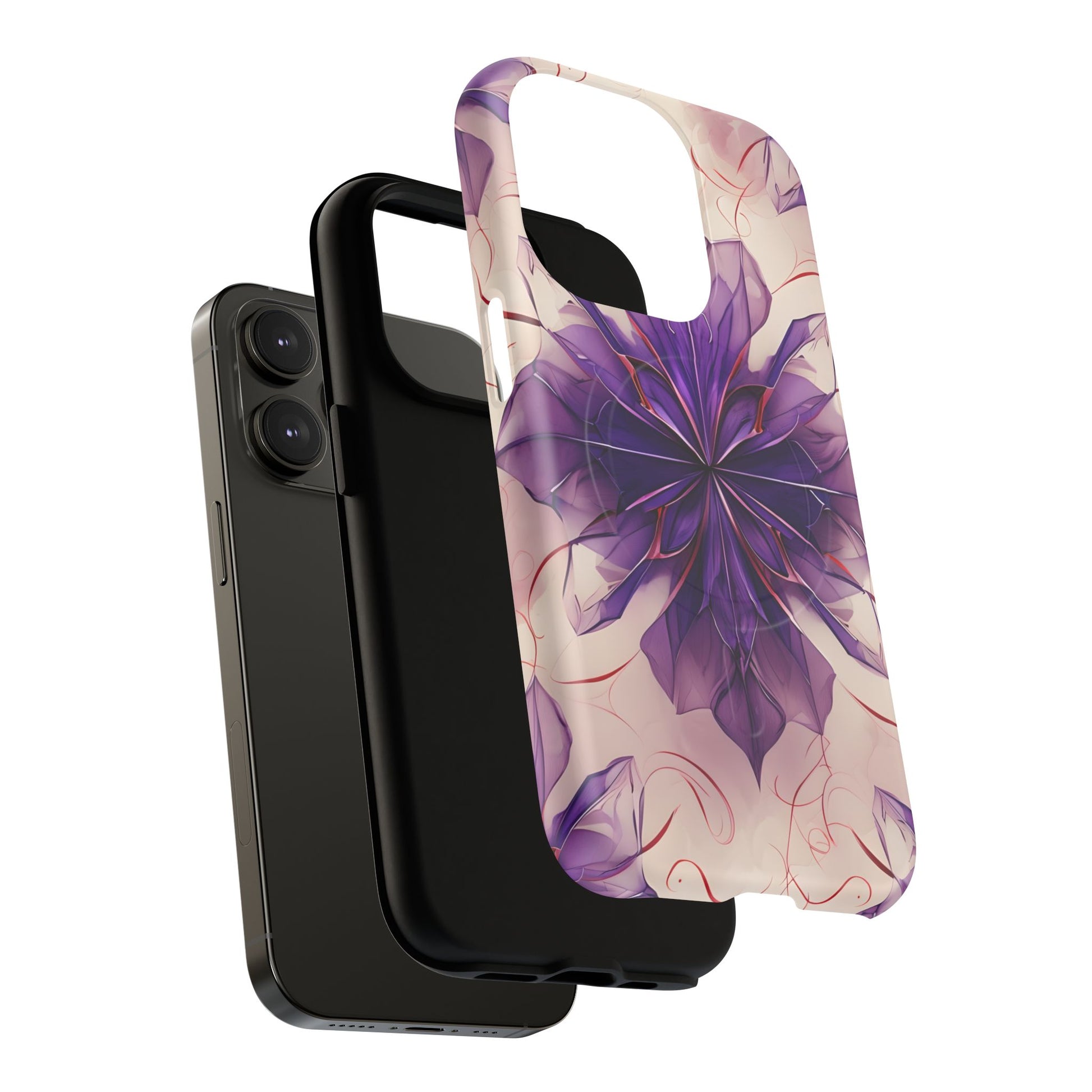 Violet Reverie - Kaleidoscope Collection Artistic Floral Burst - iPhone 14 Pro MagSafe Phone Case - Bold Purple Symmetrical Design