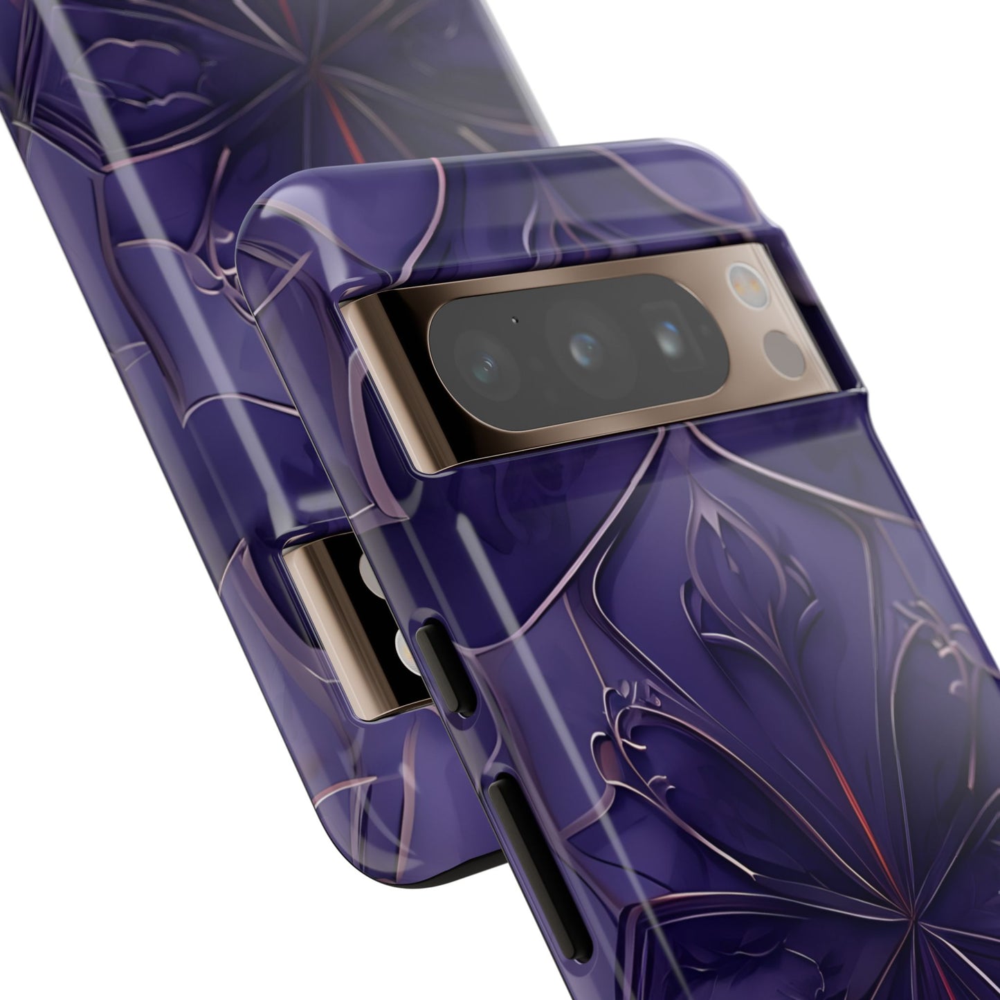 Violet Nebula deep violet cosmic artwork Google Pixel phone case angled view