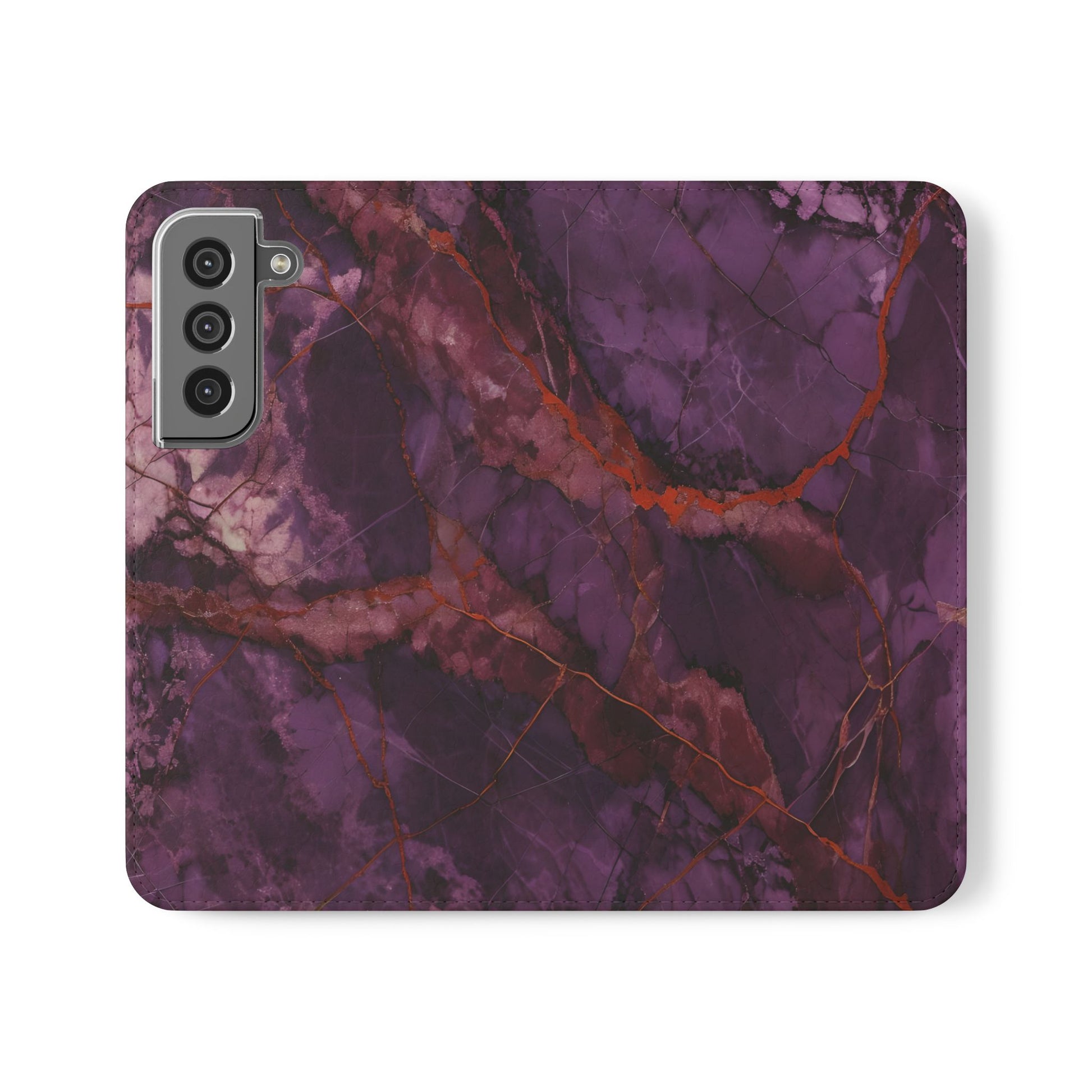 Amethyst Current Wallet Phone Case - Elegant Purple Marble Flip Cover for Samsung Galaxy S22