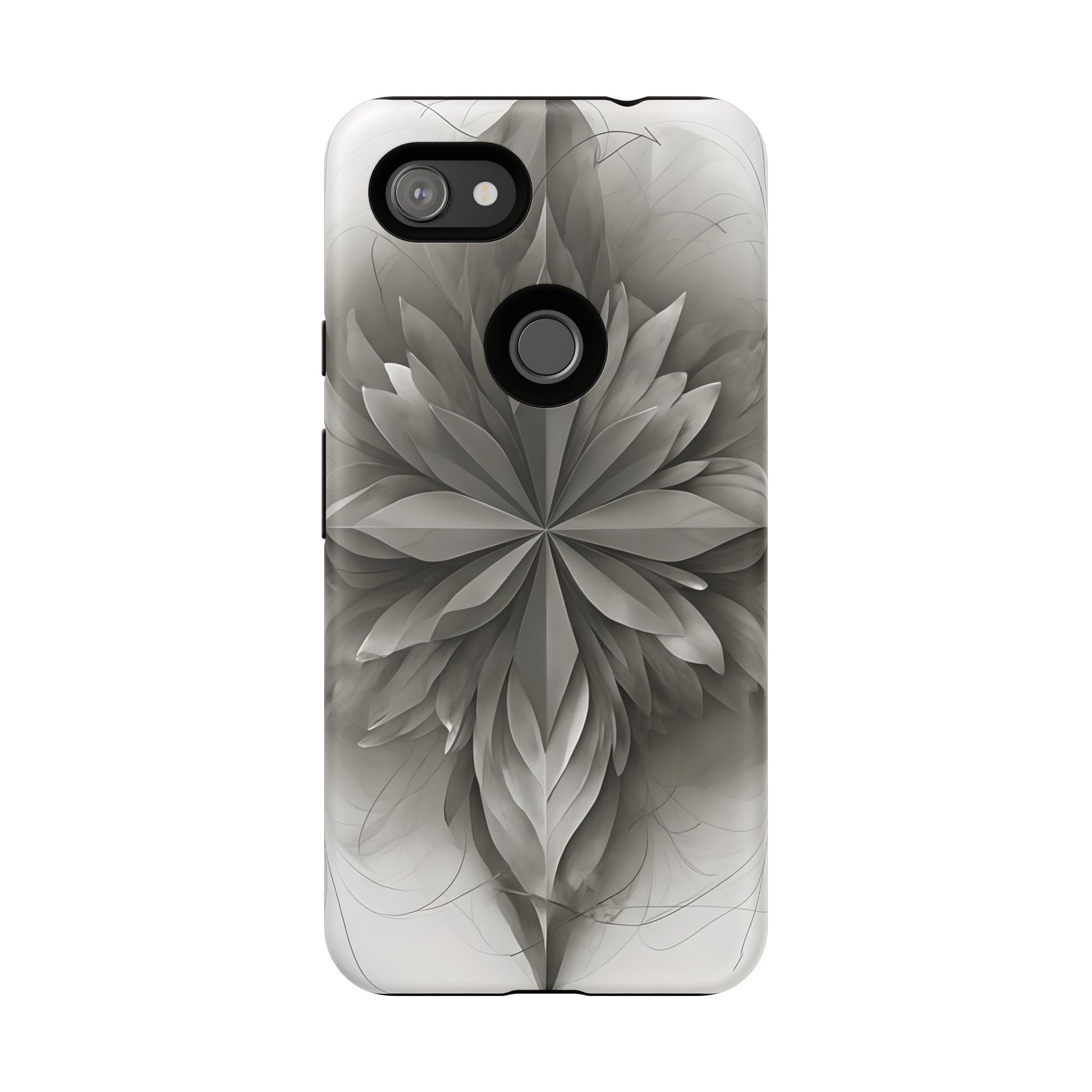 Silver Lotus - Elegant Monochrome Floral Google Pixel 3a XL Tough Phone Case - Modern Lotus Design