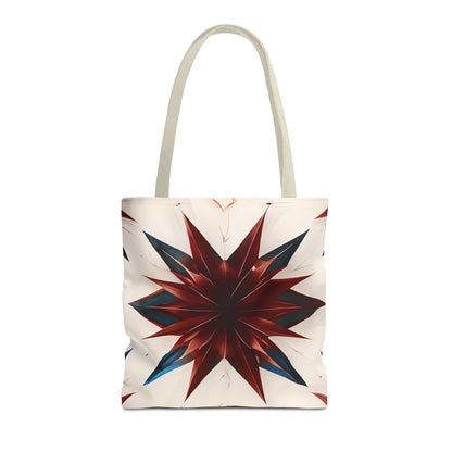 Garnet Starburst Tote Bag (16x16 & 18x18)- Bold Red Geometric Floral on Beige Canvas, Eco-Friendly & Durable