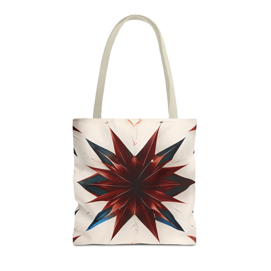Garnet Starburst Tote Bag (16x16 & 18x18)- Bold Red Geometric Floral on Beige Canvas, Eco-Friendly & Durable