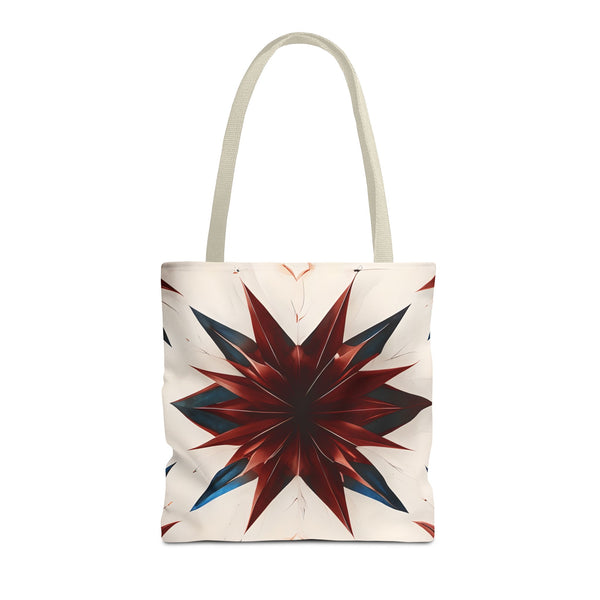 Garnet Starburst Tote Bag (16x16 & 18x18)- Bold Red Geometric Floral on Beige Canvas, Eco-Friendly & Durable